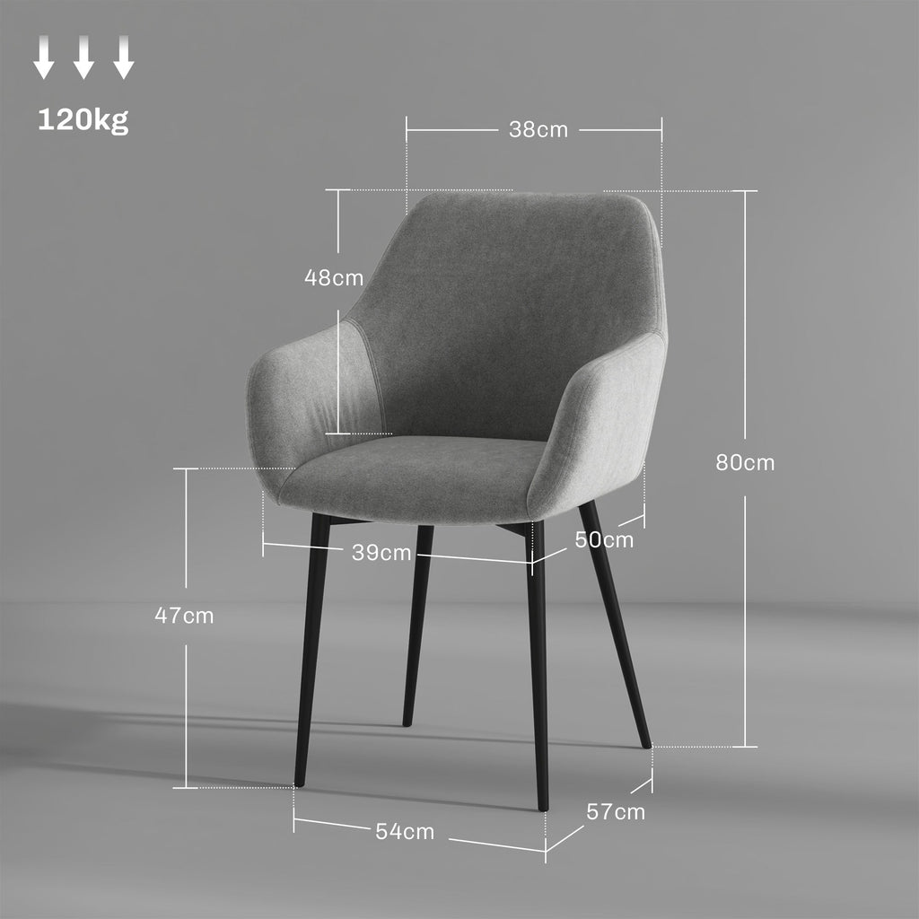 EasyComfort Set van 2 Eetkamerstoelen fluweellook, 54x57x80 cm, donkergrijs