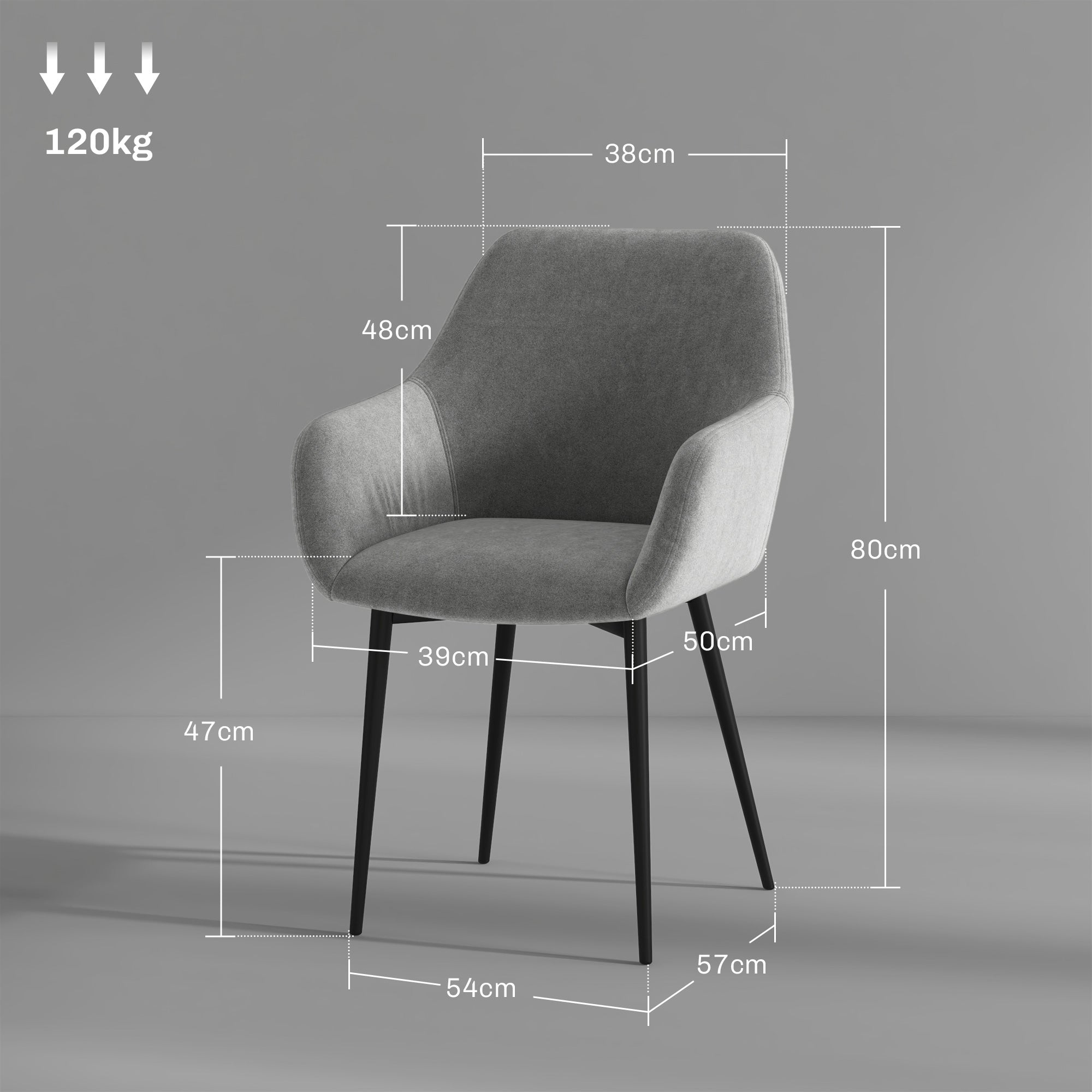 EasyComfort Set van 2 Eetkamerstoelen fluweellook, 54x57x80 cm, donkergrijs