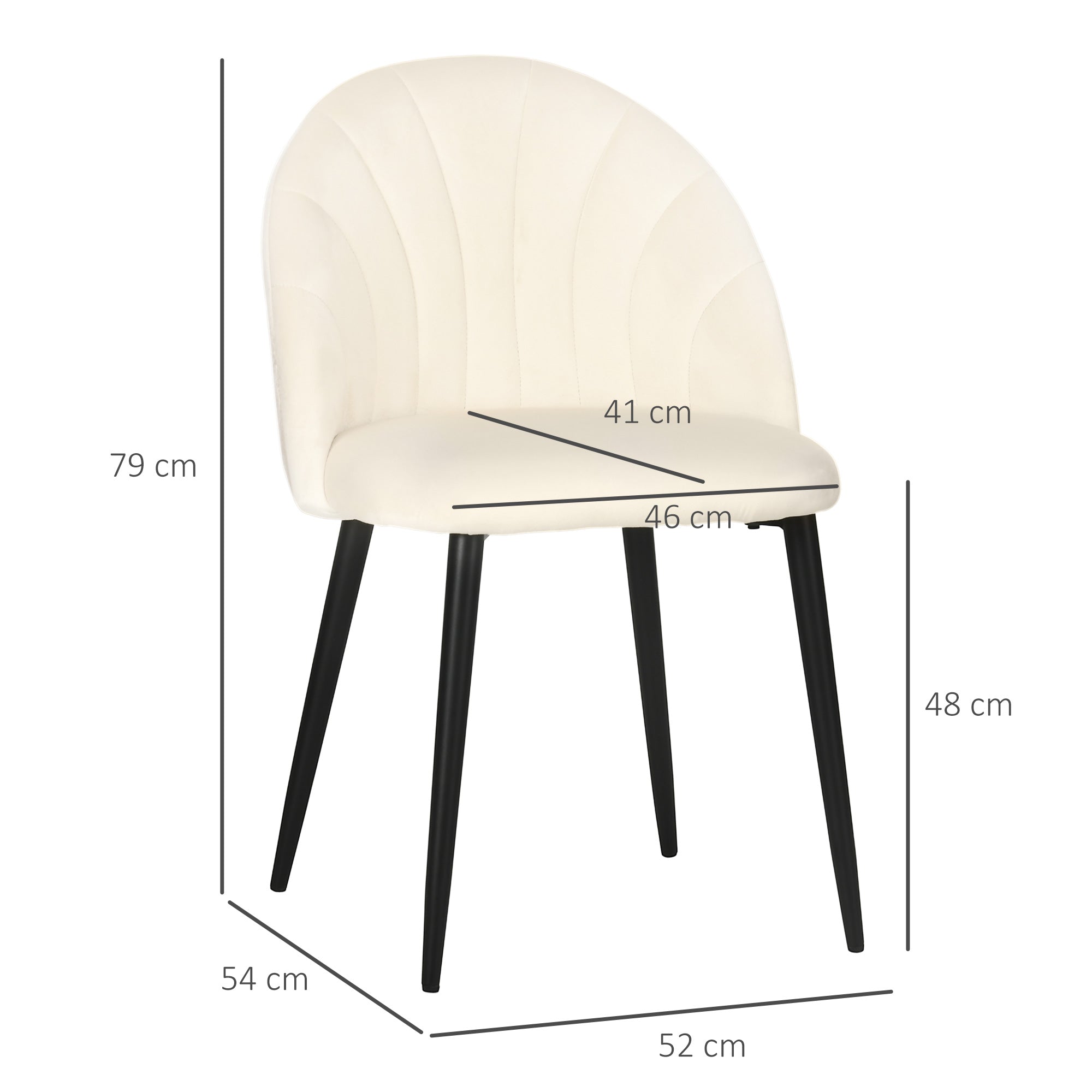 Easycomfort Set 2 Sedie da Salotto e Sala da Pranzo Imbottite, in Metallo e Tessuto Effetto Velluto Beige, 52x54x79 cm