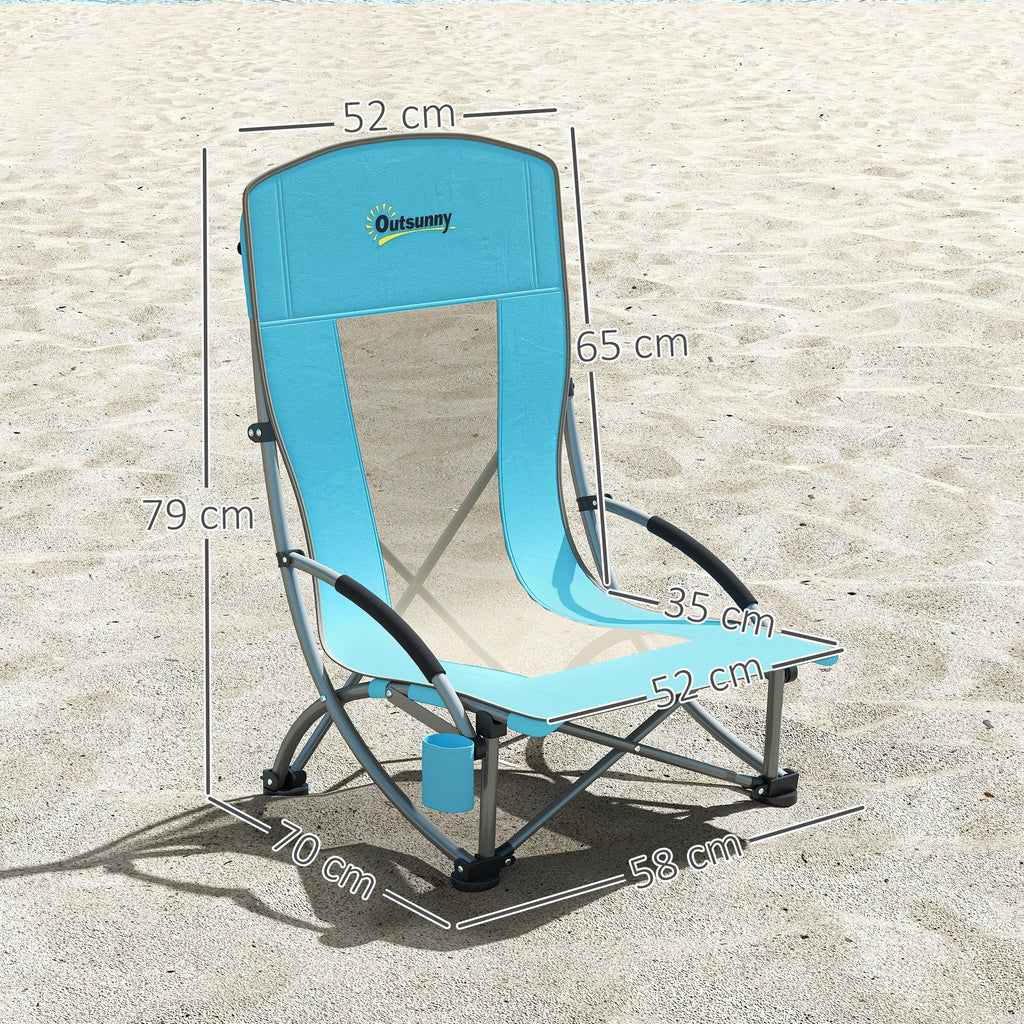 EasyComfort Set 2 opvouwbare strandstoelen met armleuningen, blauw