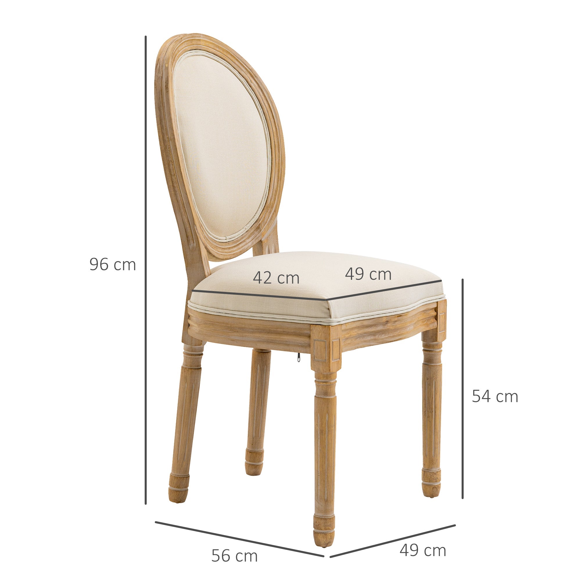 EasyComfort Set 2 gestoffeerde eetkamerstoelen crème linnenlook 49x56x96 cm