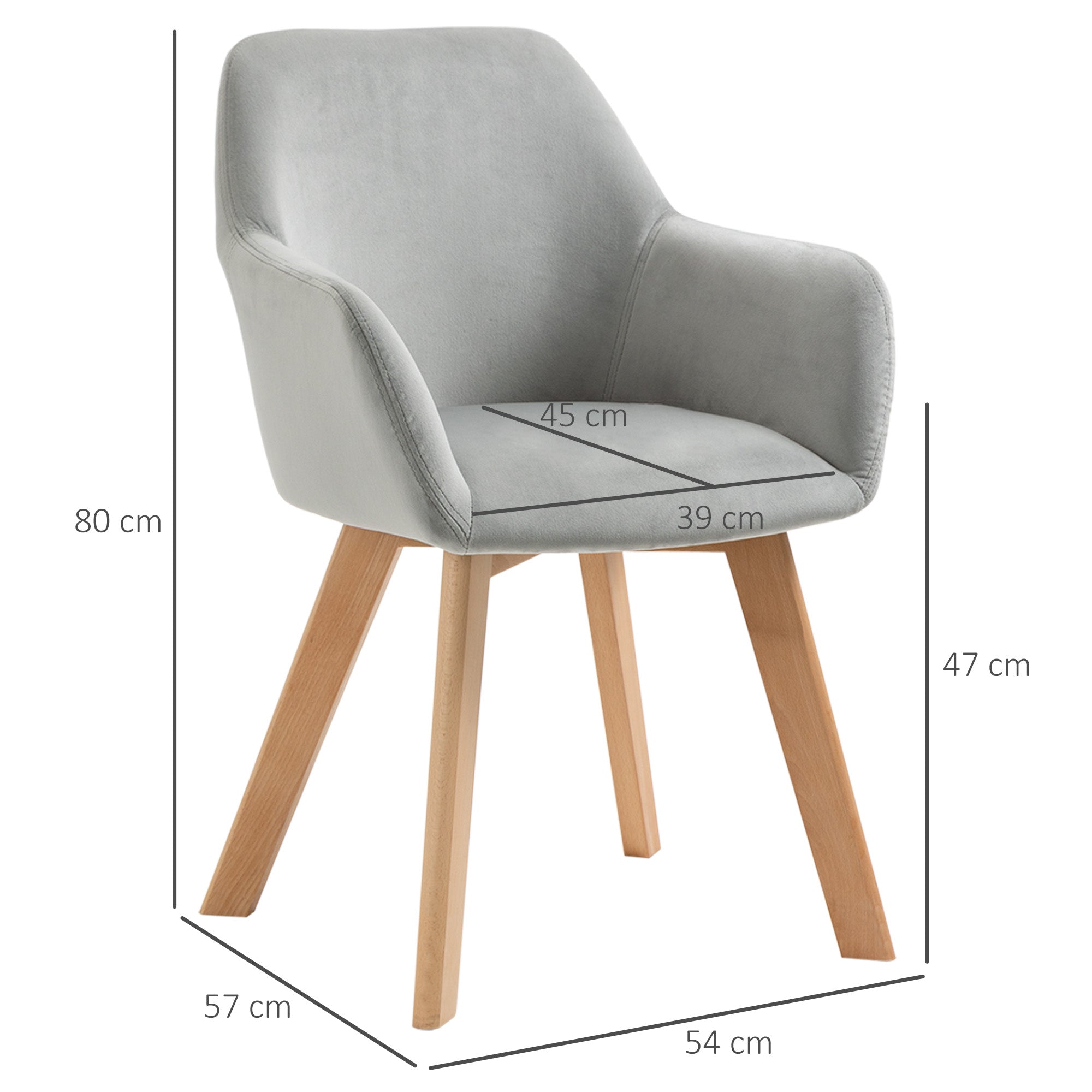 EasyComfort Set van 2 fluwelen eetkamerstoelen met armleuningen, grijs