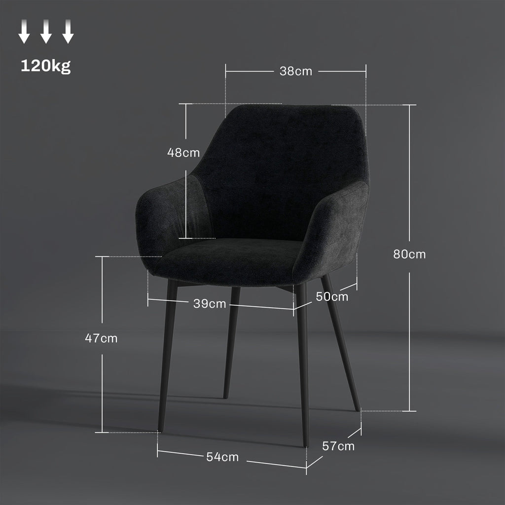 EasyComfort Set 2 Sedie per Sala da Pranzo Moderne with Braccioli, Seduta Imbottita e Gambe in Acciaio, 54x57x80cm, black