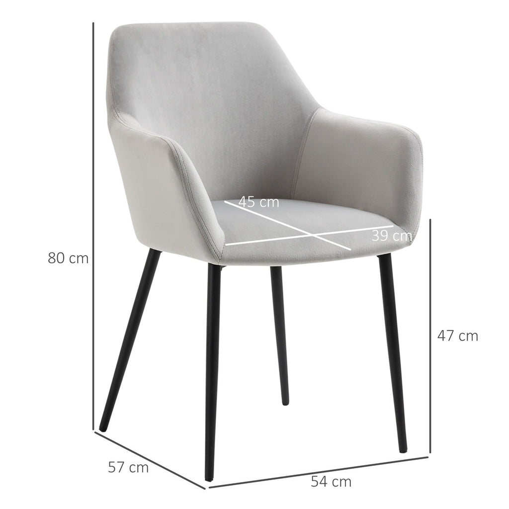 Easycomfort Set 2 Sedie per Soggiorno Nordiche with Schienale e Braccioli Ricurvi e Seduta Imbottita, 54x57x80 cm, Grigio