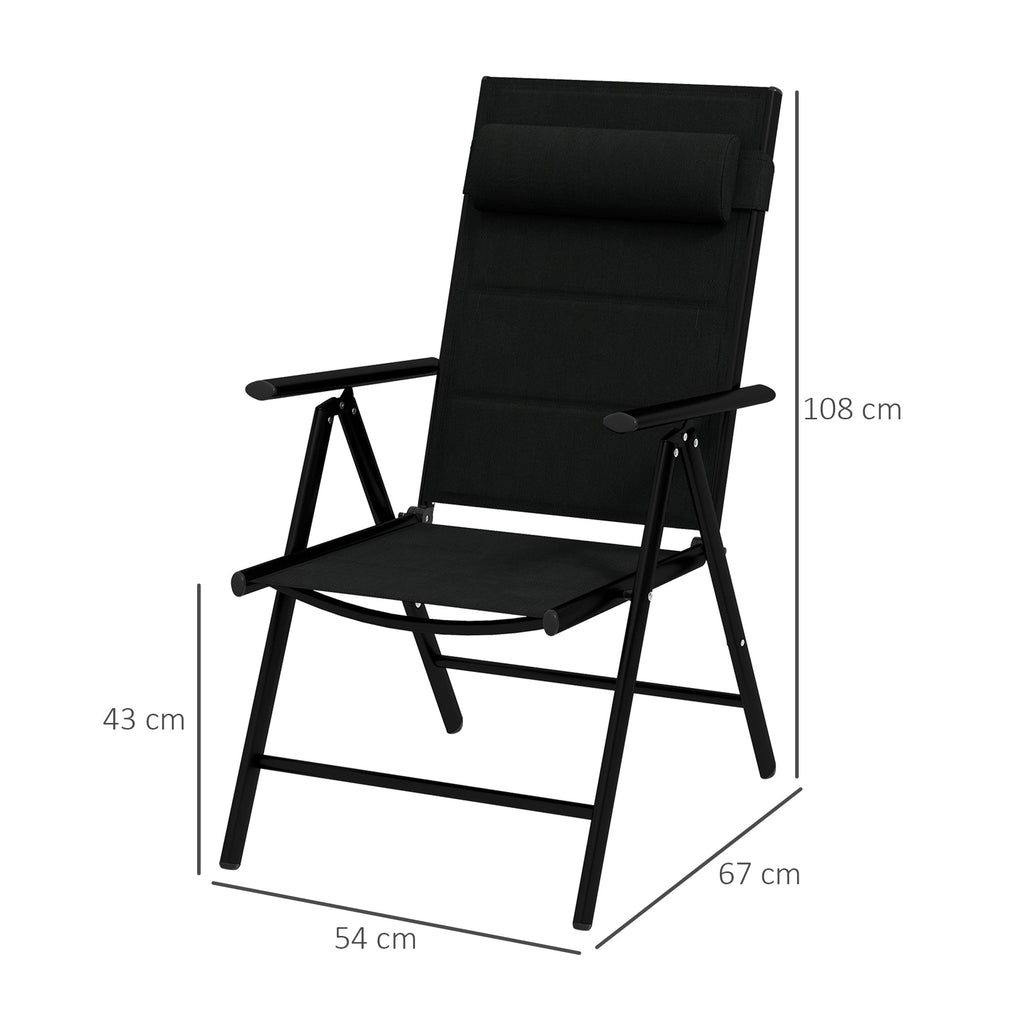 EasyComfort Set 2 Sedie Pieghevoli with Schienale Reclinabile e Poggiatesta, in Alluminio e Poliestere, 54x67x108 cm, black