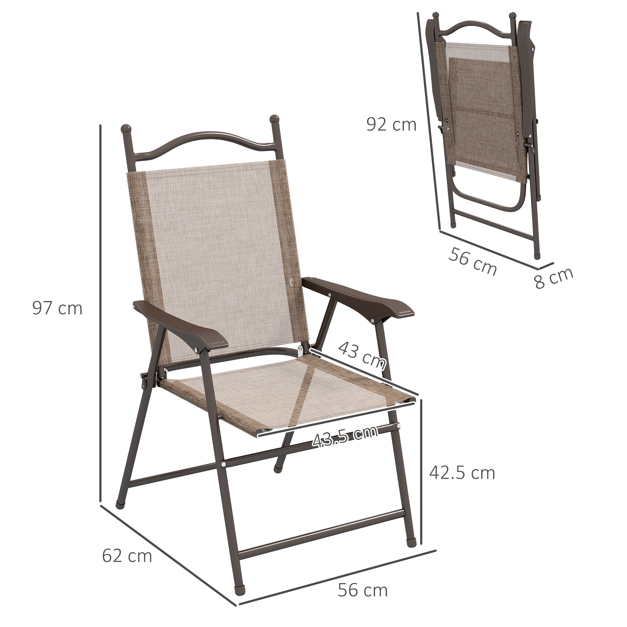 EasyComfort Set 2 Sedie Pieghevoli da Giardino with Braccioli e Seduta in Tessuto Traspirante, Marrone