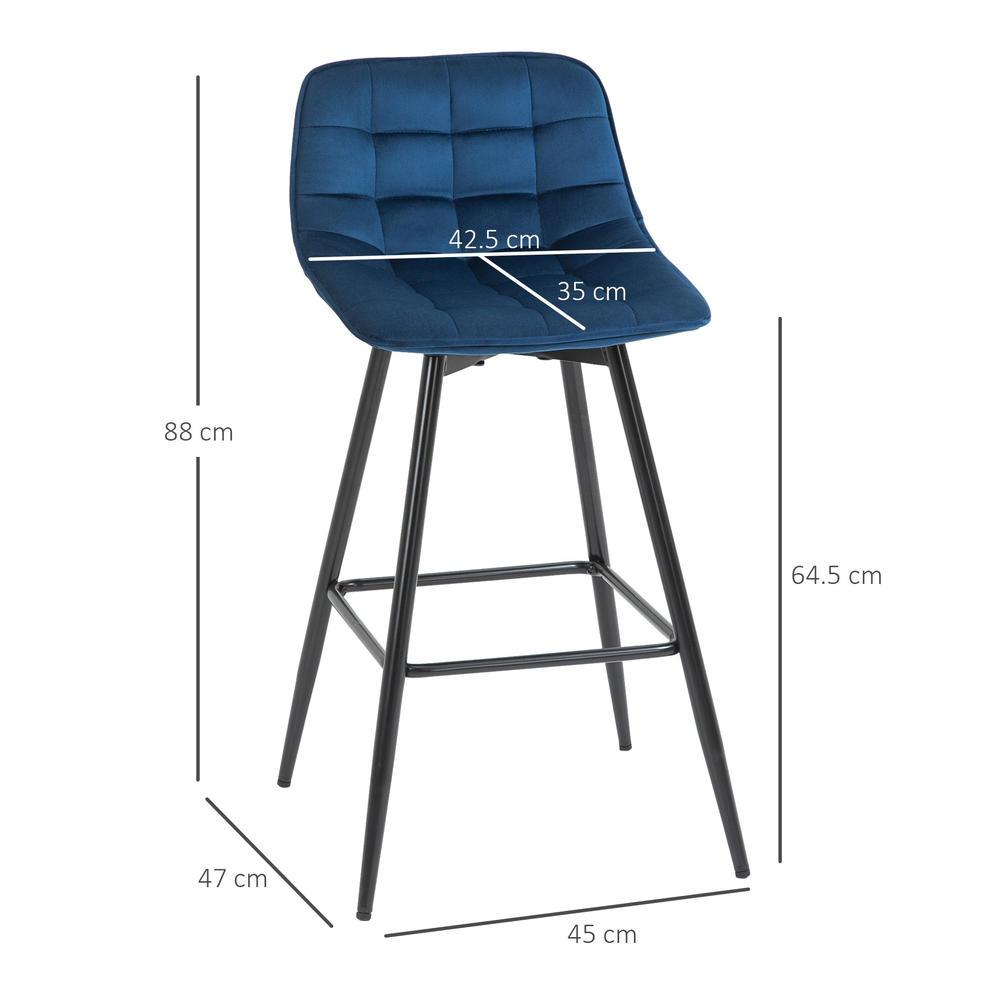 EasyComfort Set 2 Sgabelli Alti da Bar Nordico con Schienale curvato ergonomico e poggiapiedi, Sedie Imbottite per Salotto e cucina, Blu