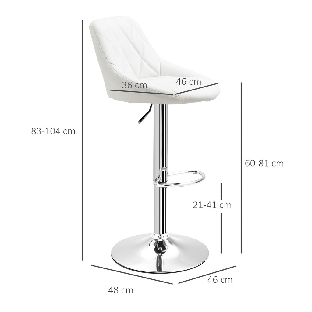 Easycomfort Set 2 Sgabelli da Bar, Altezza Regolabile with Base in Metallo e Seduta in Pelle PU, Sgabelli Moderni with Schienale e Poggiapiedi, 46x48x83-104cm, white