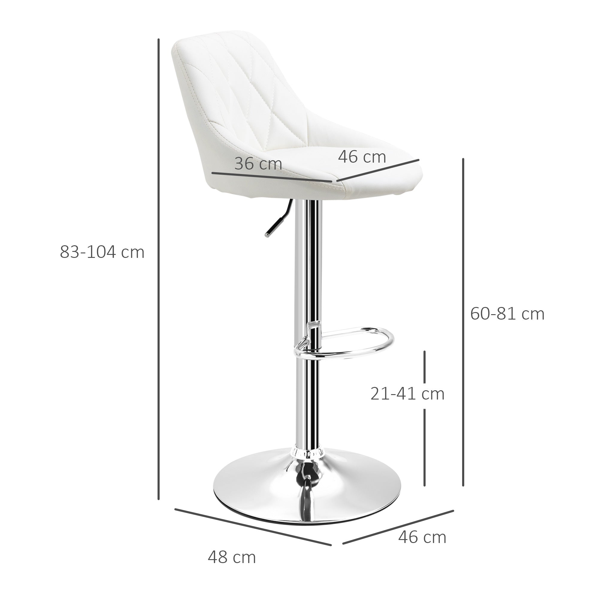 Easycomfort Set 2 Sgabelli da Bar, Altezza Regolabile with Base in Metallo e Seduta in Pelle PU, Sgabelli Moderni with Schienale e Poggiapiedi, 46x48x83-104cm, white