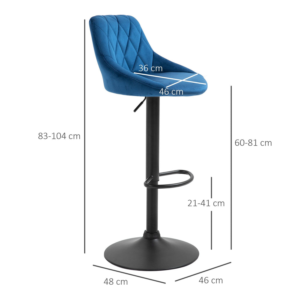 EasyComfort Set 2 Sgabelli Alti da Cucina e bar Moderno with Schienale e Poggiapiedi, Seduta girevole e regolabile, 46x48x83-104cm, Blu