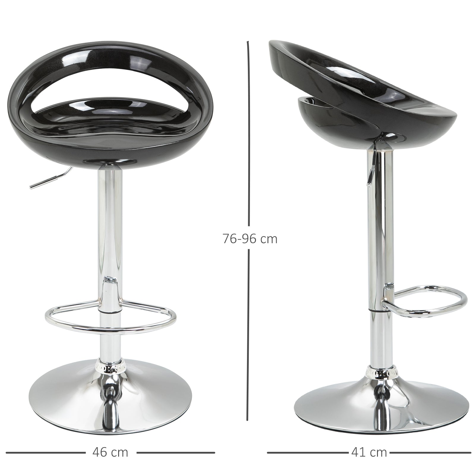 Easycomfort Set 2 Sgabelli da Bar Alti, Sgabelli Girevoli a 360°, with Schienale e Poggiapiedi, Altezza Regolabile, Base in Acciaio, per Sala da Pranzo e Cucina, 46x41x76-96cm, black