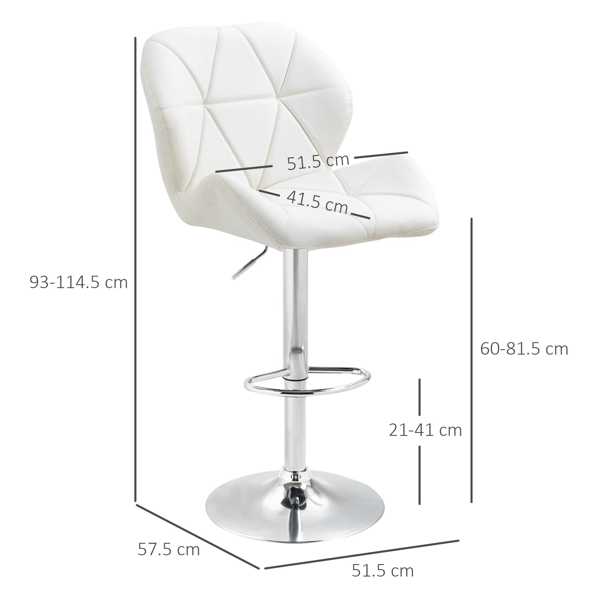 EasyComfort Set 2 Sgabelli Alti da Bar Moderno Girevoli with Altezza Regolabile, Sedia with Rivestimento Similpelle e Base Rotonda, white
