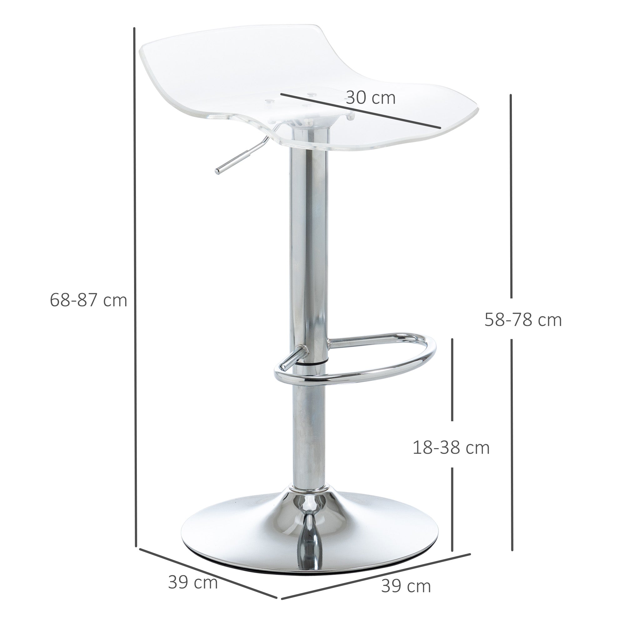 EasyComfort Sgabelli Alti da Bar Moderno barkruk set van 2, verstelbaar, transparant