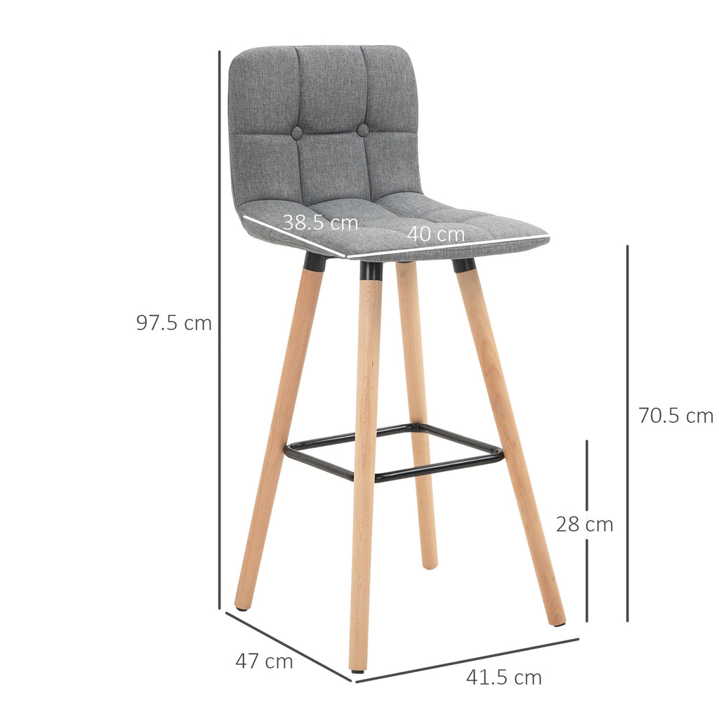 EasyComfort Set 2 Sgabelli Alti da Bar Moderno with Schienale e Poggiapiedi, Seduta Imbottita in Tessuto e Gambe in Legno, Grigio