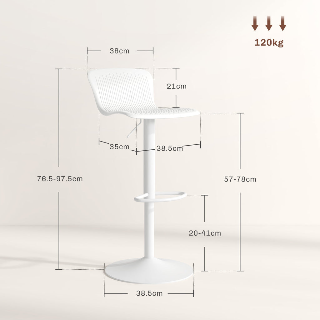 EasyComfort Set van 2 barkrukken met rugleuning, draaibaar, in hoogte verstelbaar - wit