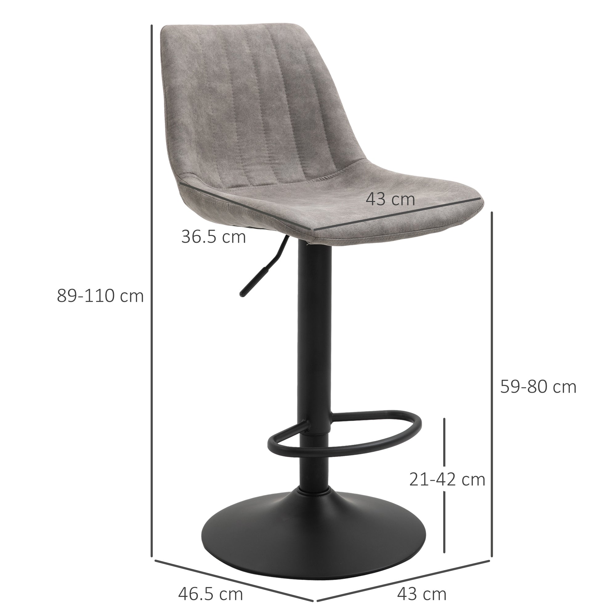 EasyComfort set van 2 barkrukken met rugleuning, hoogteverstelbaar, grijs