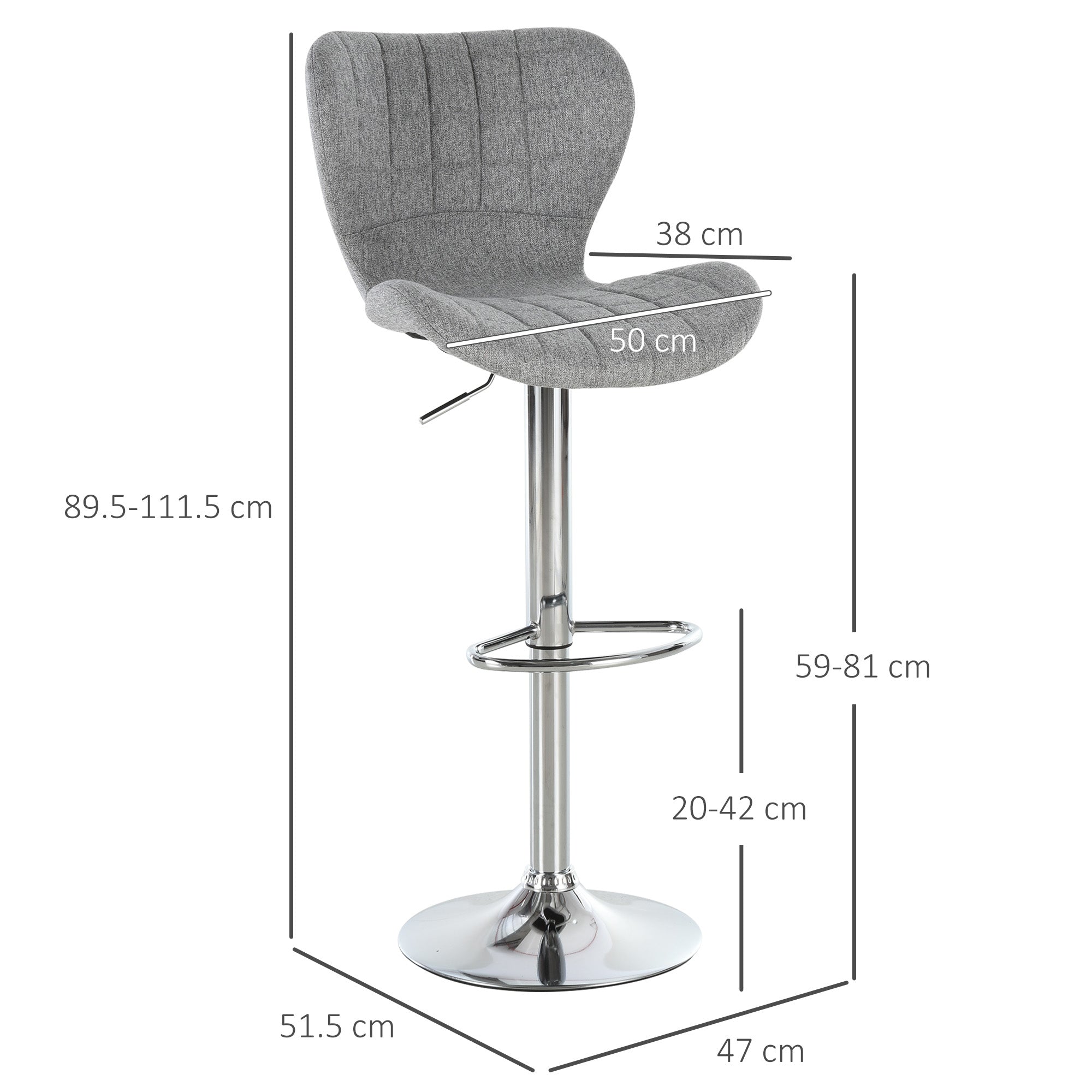 EasyComfort Set van 2 Barstoelen - Verstelbaar, Draaibaar, Grijs