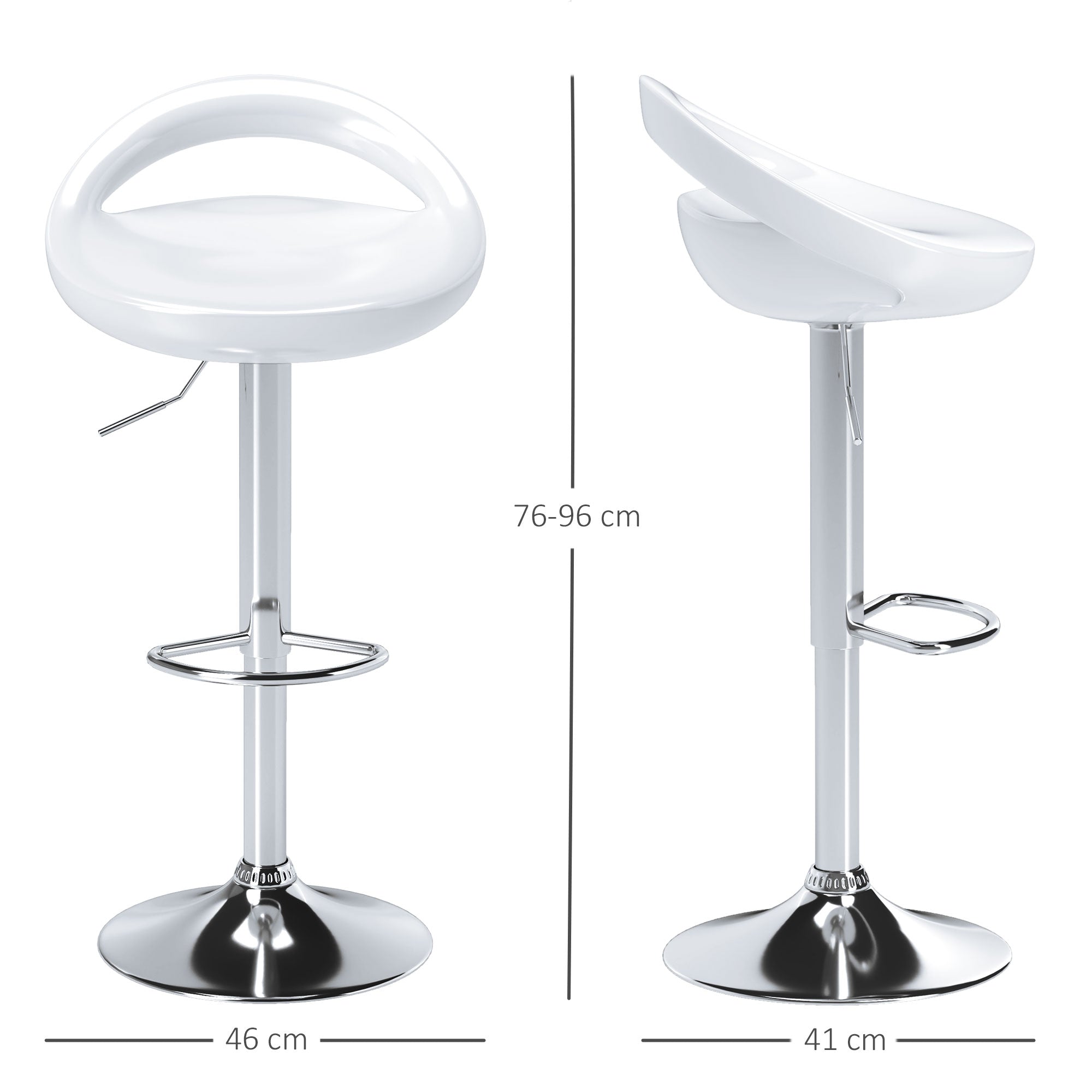 EasyComfort Set di 2 Sgabelli Alti Moderno da Bar Girevoli with Poggiapiedi, Seduta Regolabile in Acciaio, Struttura in metallo, white