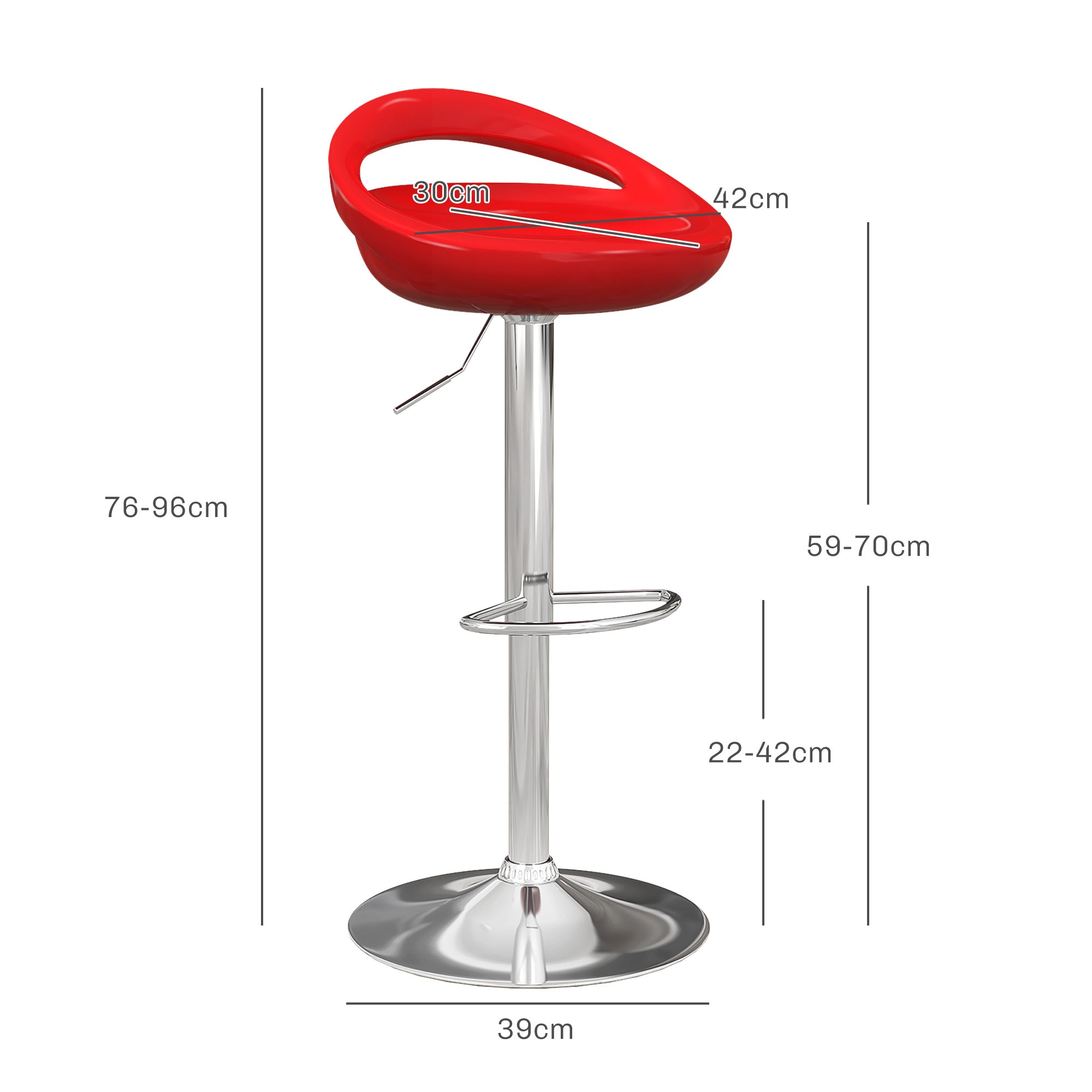 EasyComfort Set van 2 barkrukken, draaibaar en in hoogte verstelbaar, rood