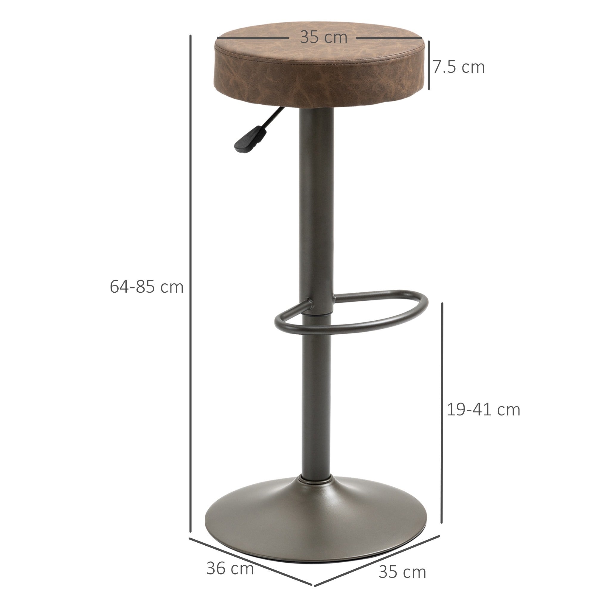 EasyComfort set van 2 barkrukken PU-leer bruin 35x36x64-85 cm