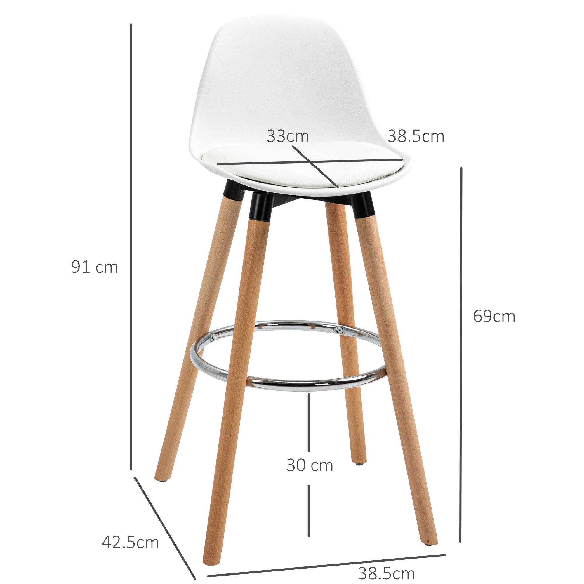 EasyComfort Set van 2 barkrukken Nordic stijl, wit