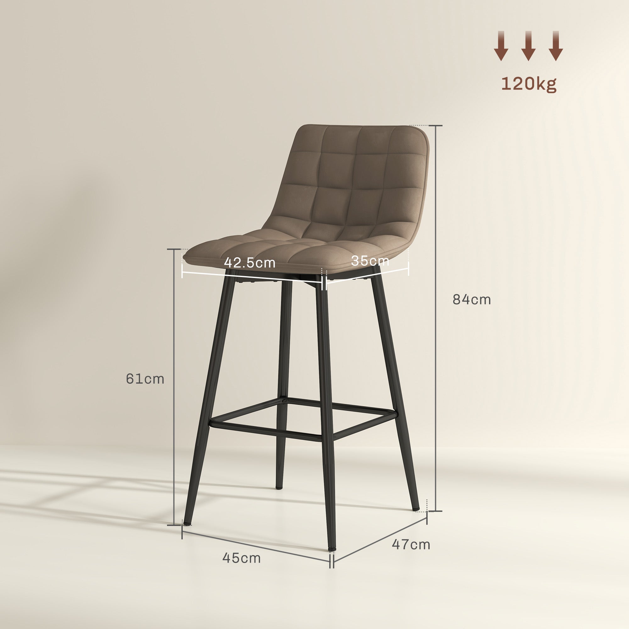 EasyComfort Set van 2 barkrukken met rugleuning, bruin
