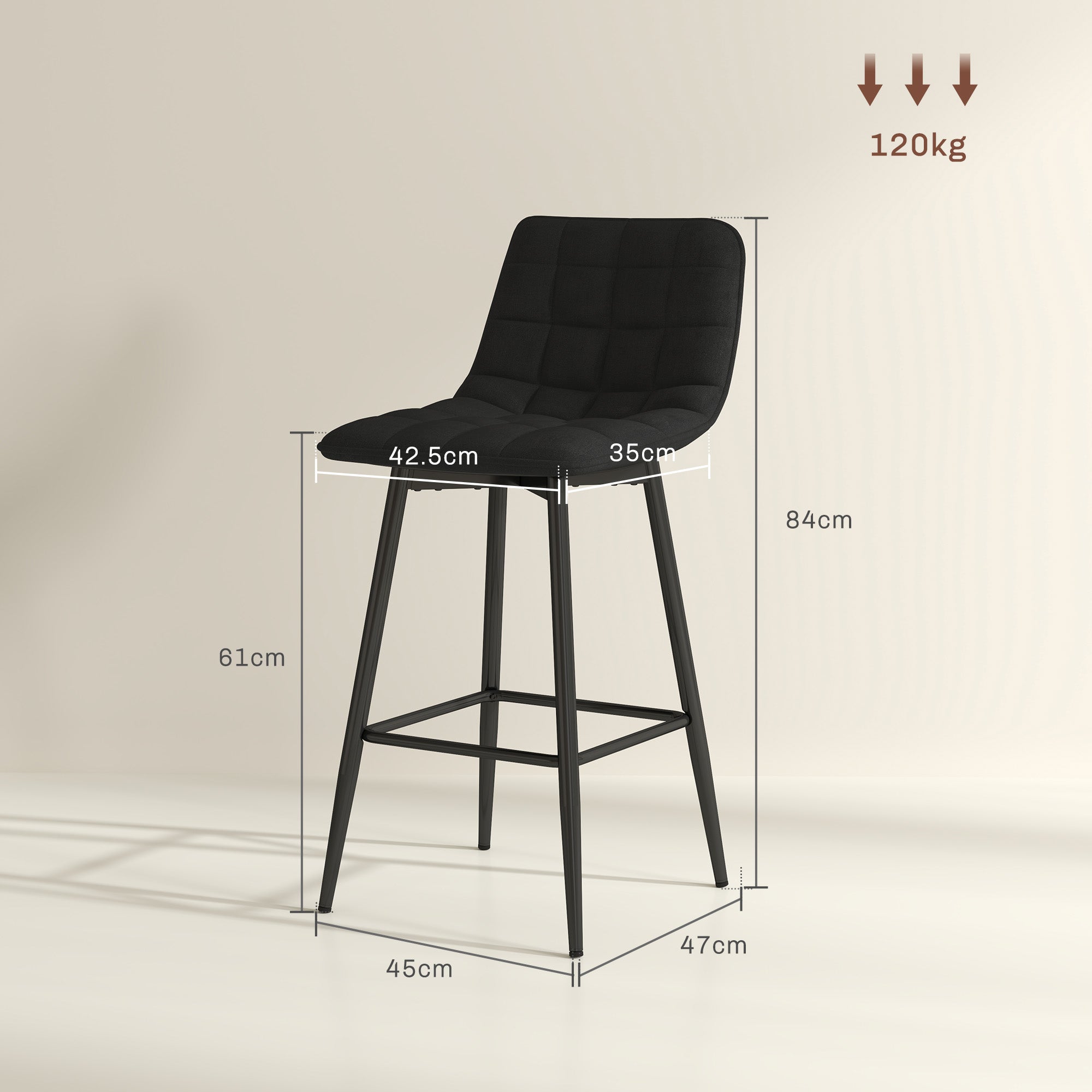 EasyComfort Set 2 barkrukken fluweellook 45x47x84 cm zwart