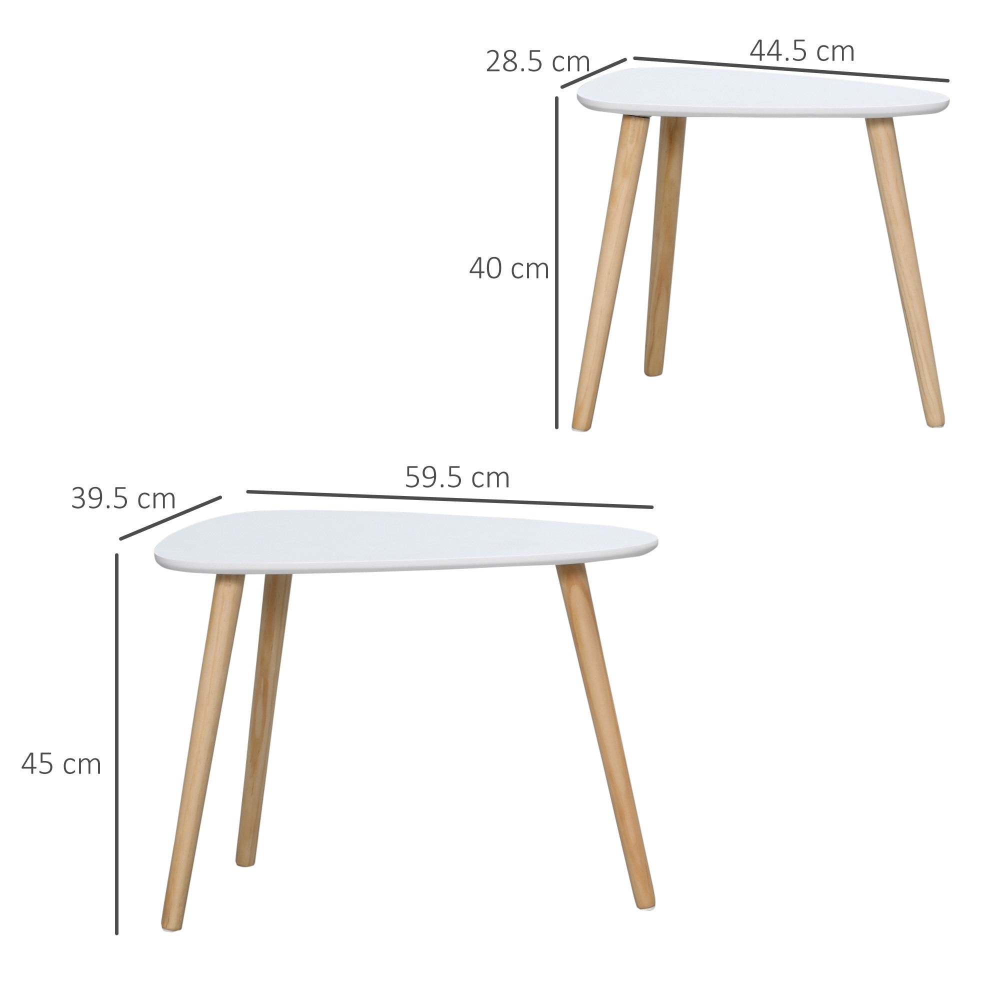 Easycomfort Set 2 Tavolini da Salotto Impilabili Stile Nordico with Gambe in Legno, white