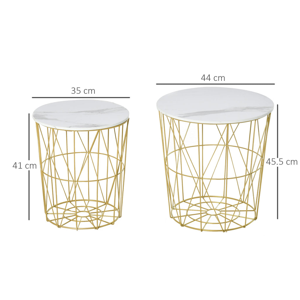 Easycomfort Set 2 Tavolini da Salotto Moderni Impilabili with Ripiano Rimovibile, Tavolino da Caffè with Contenitore per Soggiorno e Camera, white Oro