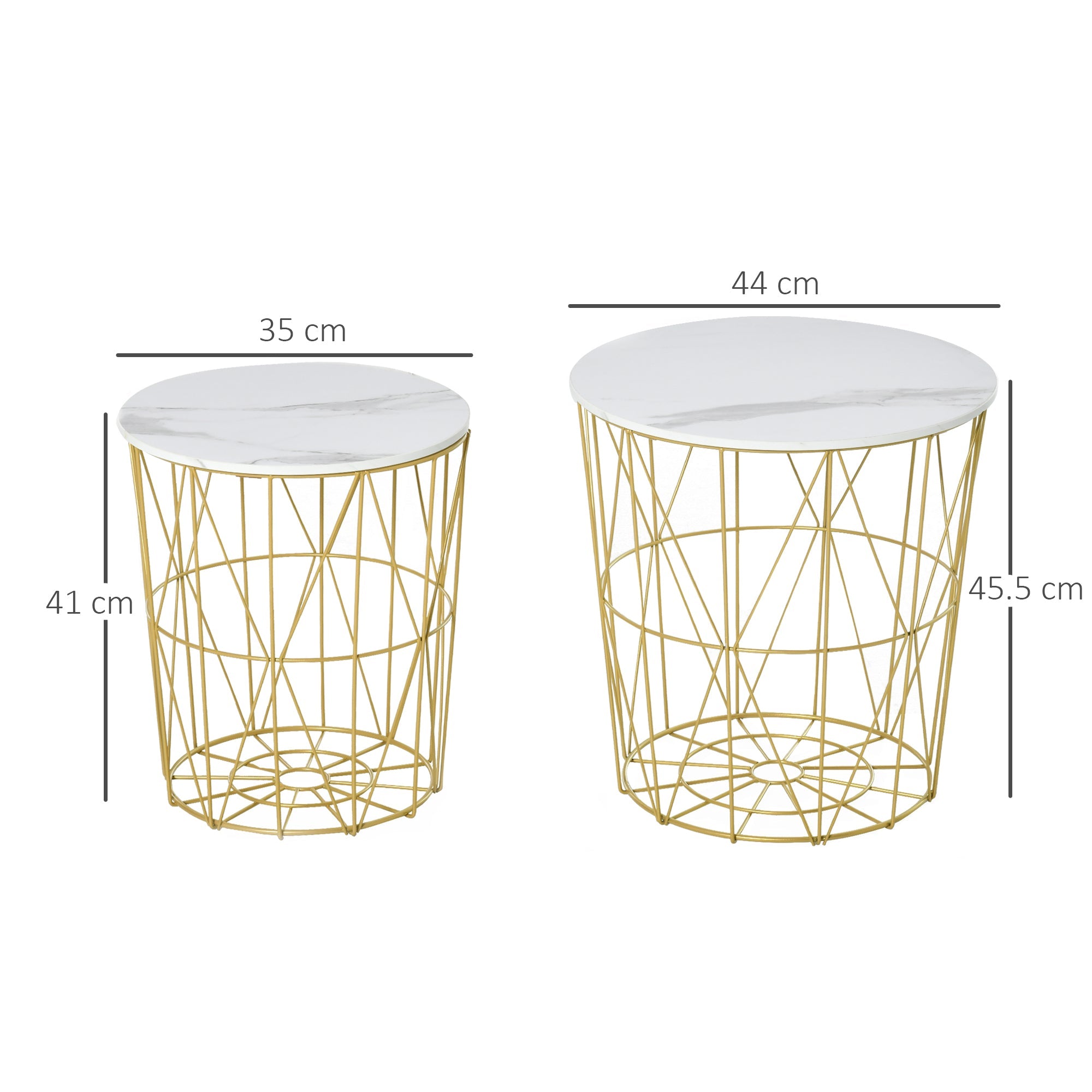 Easycomfort Set 2 Tavolini da Salotto Moderni Impilabili with Ripiano Rimovibile, Tavolino da Caffè with Contenitore per Soggiorno e Camera, white Oro