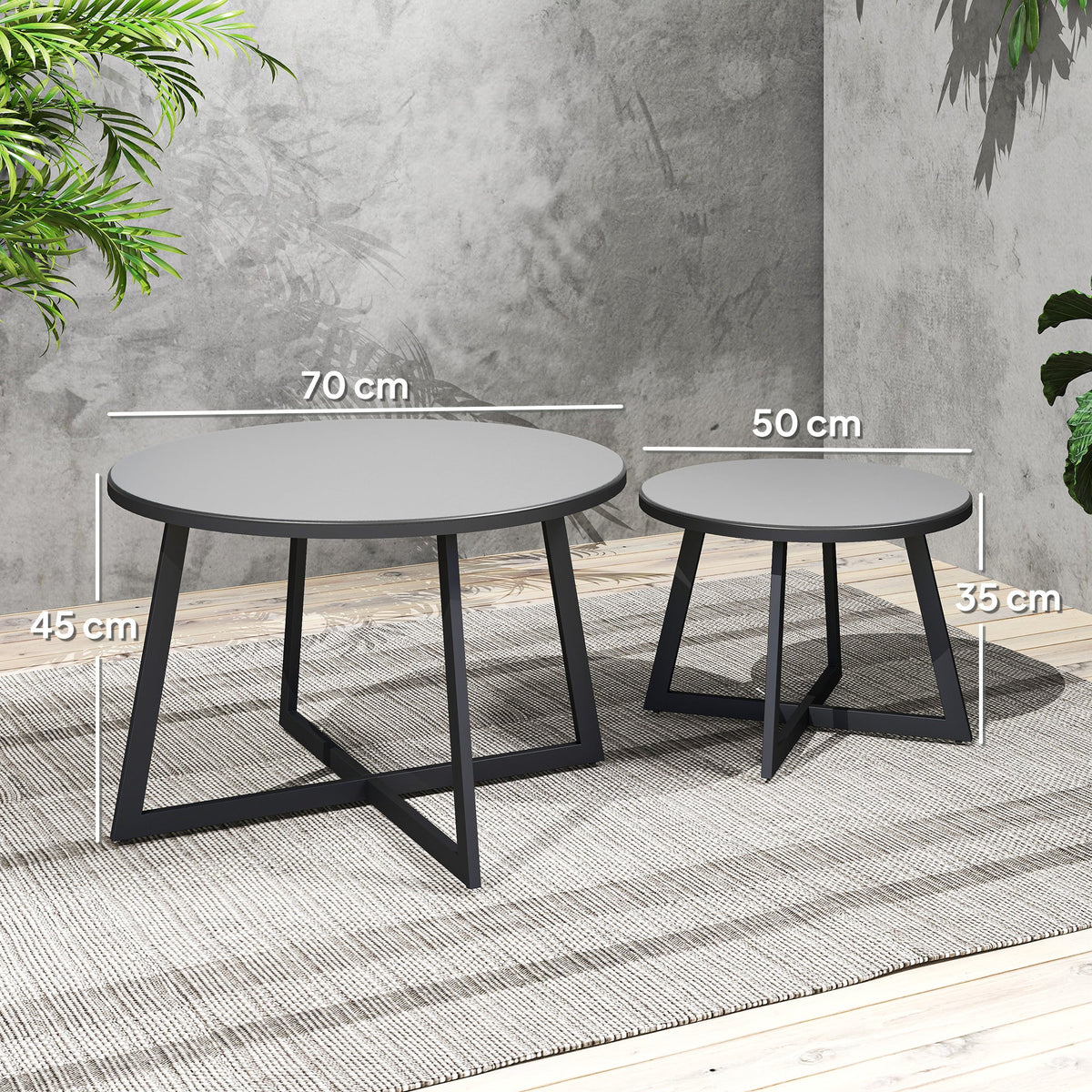 EasyComfort set 2 bijzettafels buiten Ø70 x 45A cm & Ø50 x 35A cm, grijs