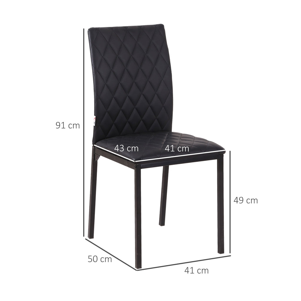 EasyComfort Set 4 Sedie per Cucina e Soggiorno da Pranzo moderno in Finta Pelle with Cuciture a Rombi e Gambe in Metallo, black