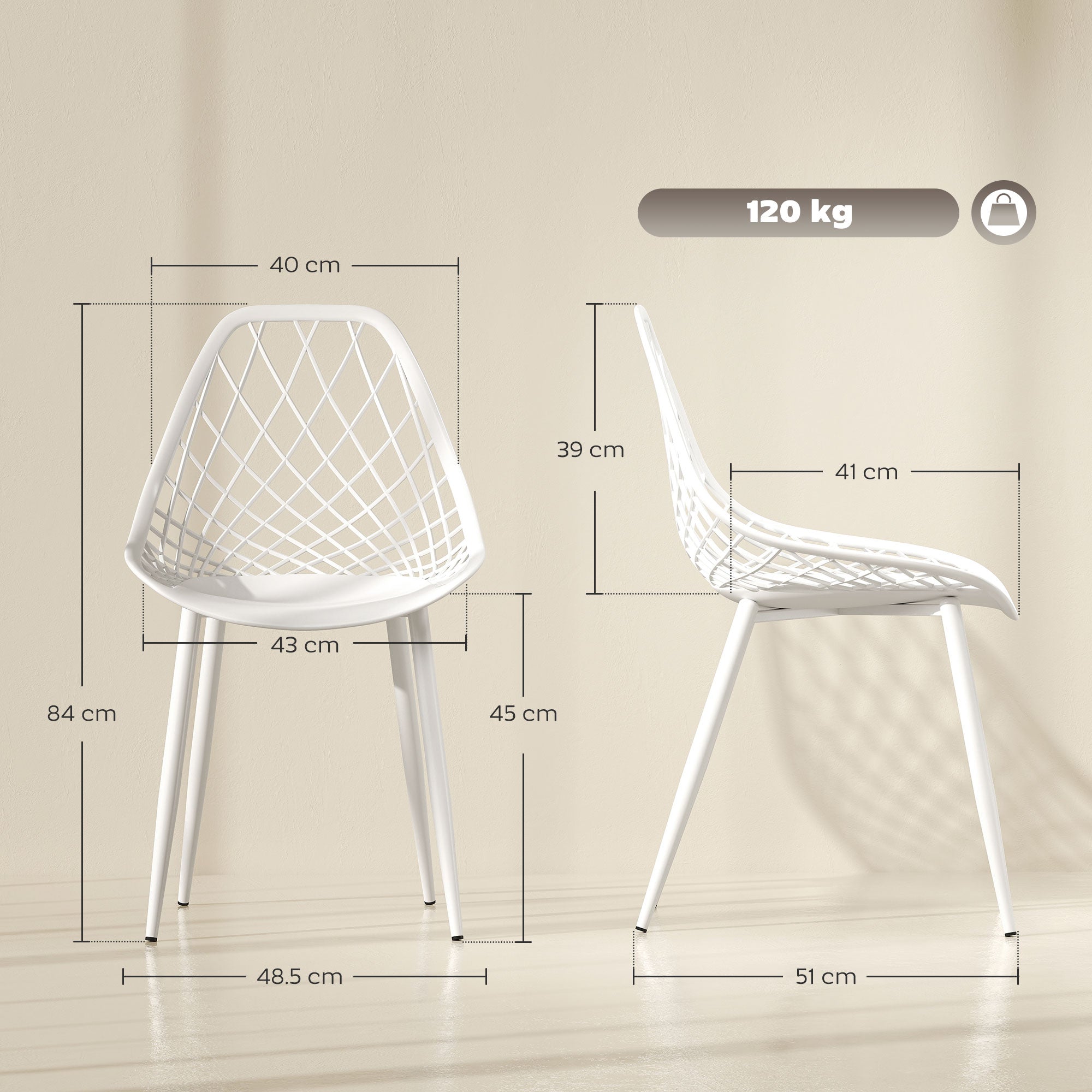 EasyComfort Set van 4 moderne eetkamerstoelen, wit