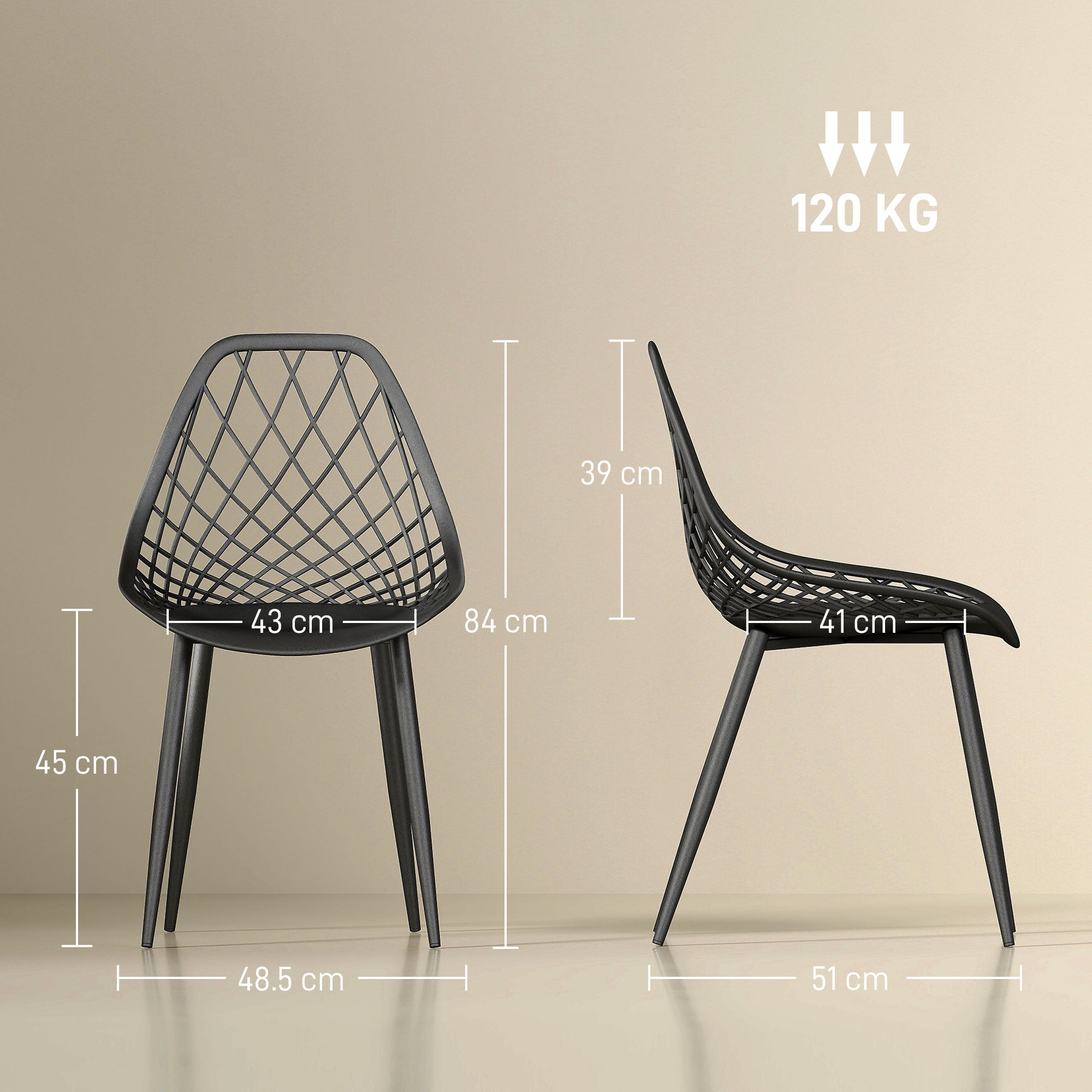 EasyComfort Set 4 moderne eetkamerstoelen, zwart