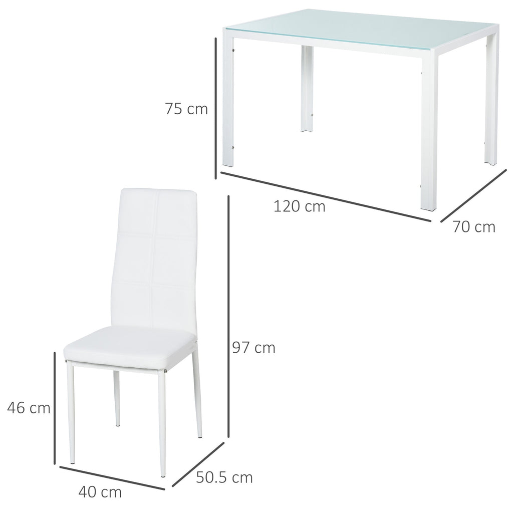 Easycomfort Set 5 Pezzi with 1 Tavolo e 4 Sedie per Cucina o Sala da Pranzo in Finta Pelle, Metallo e Vetro Temperato, white