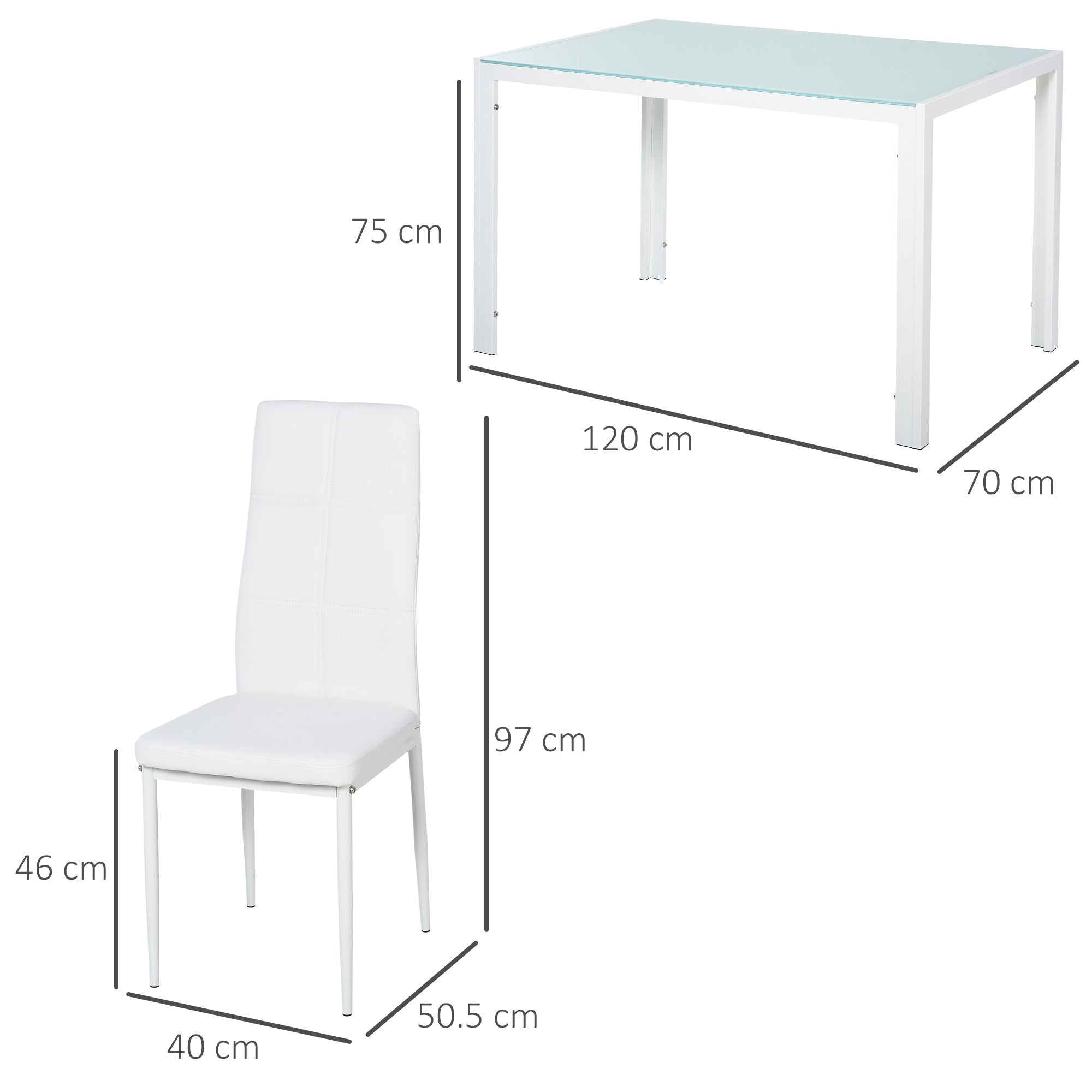 Easycomfort Set 5 Pezzi with 1 Tavolo e 4 Sedie per Cucina o Sala da Pranzo in Finta Pelle, Metallo e Vetro Temperato, white