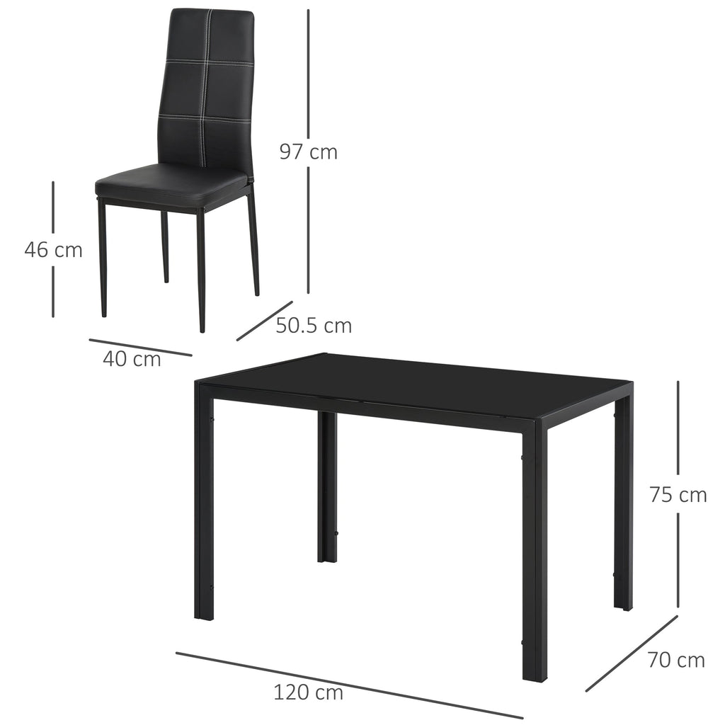 Easycomfort Set 5 Pezzi with 1 Tavolo e 4 Sedie per Cucina o Sala da Pranzo in Finta Pelle, Metallo e Vetro Temperato, black