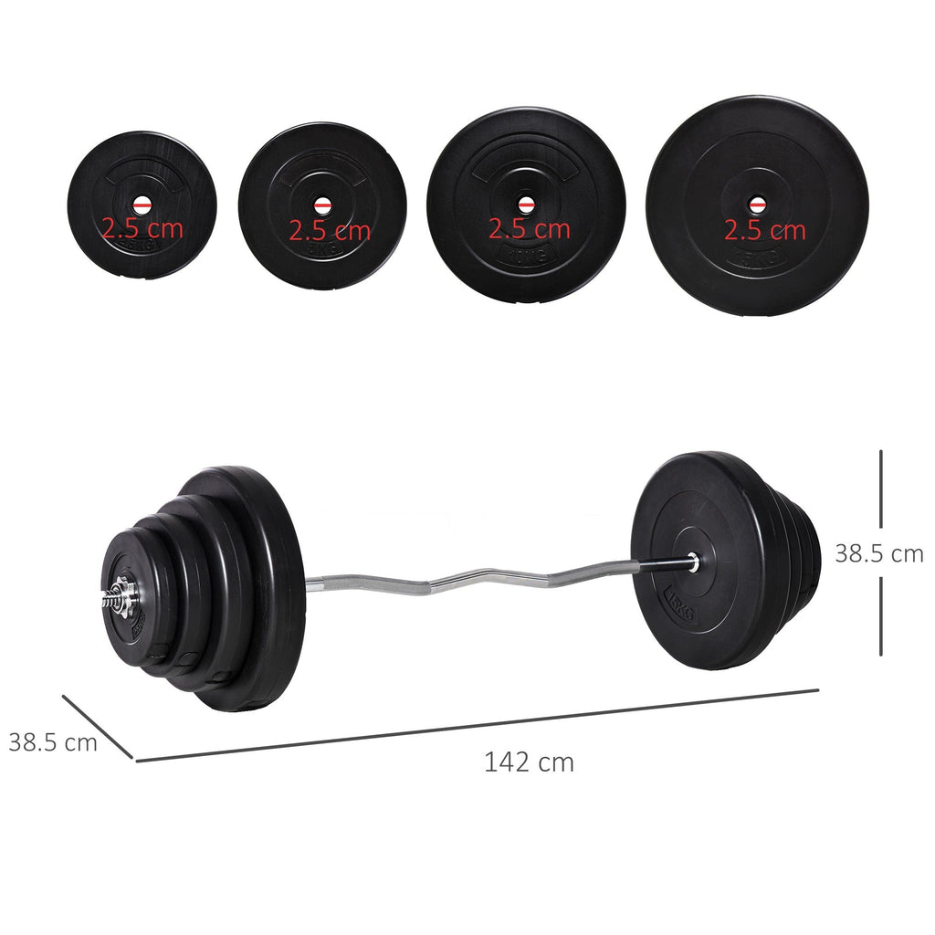 EASYCOMFORT Set Bilanciare da 70kg with 8 Dischi Pesi e Barra Curva in Acciaio, Allenamento a Casa e Palestra, 140x38.5x38.5cm