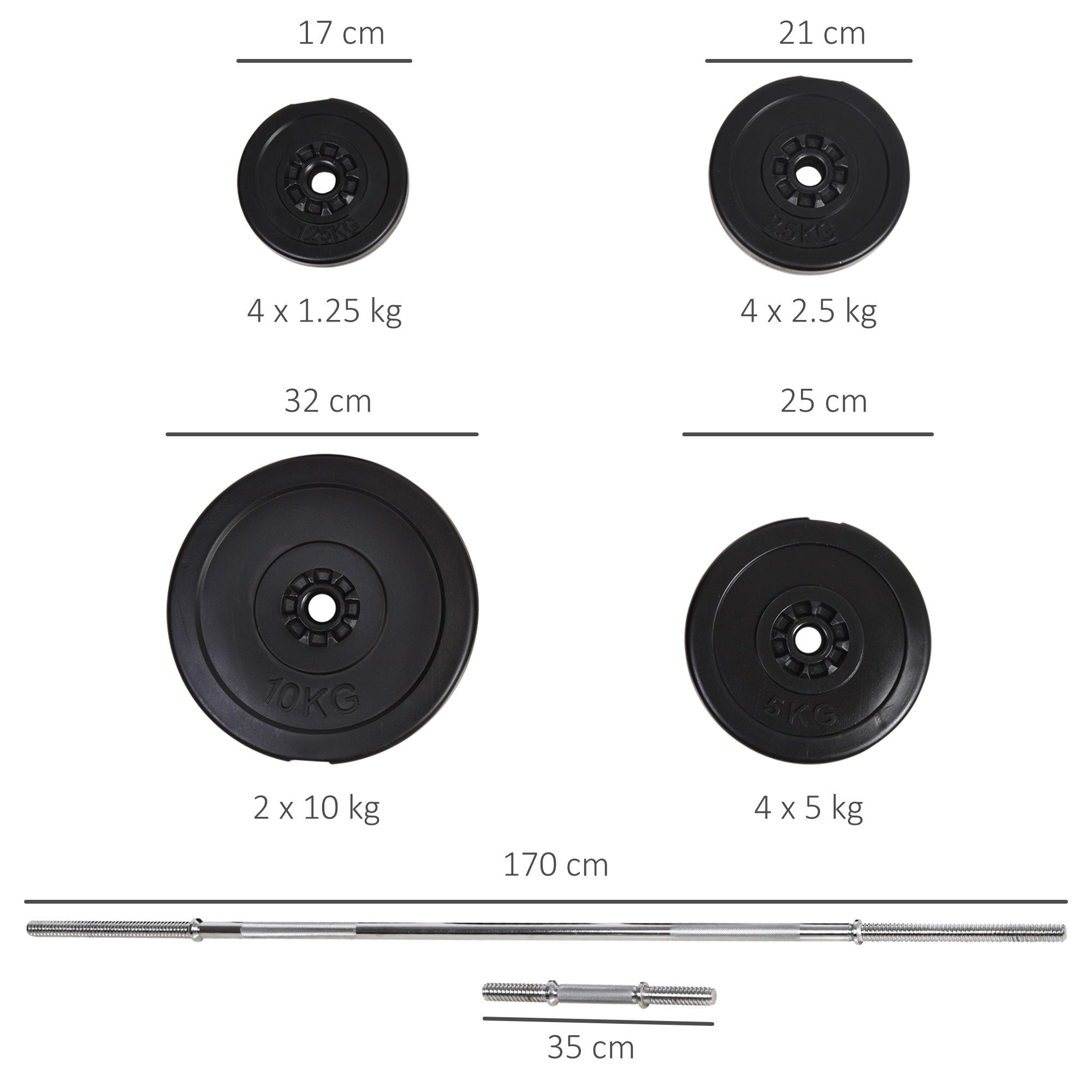 Easycomfort Set Bilanciere e Dischi 65kg with 2 Manubri Pesi, Bilanciere Palestra Manubri with 14 Dischi in Acciaio e Plastica