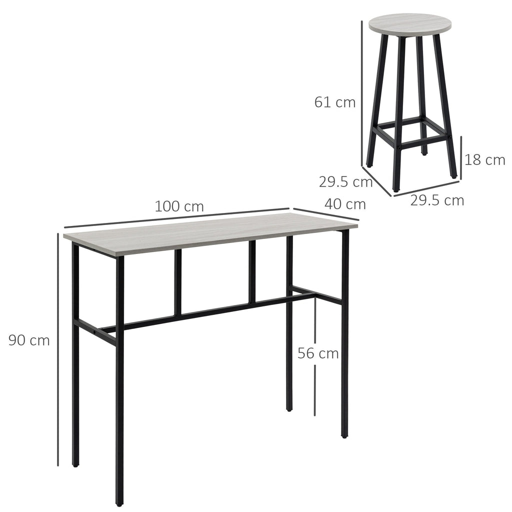 Easycomfort Set da Bar 6 Pezzi with 4 Sgabelli da Bar e 2 Tavoli Alti in Legno Truciolato e Acciaio per Cucina e Soggiorno, Grigio