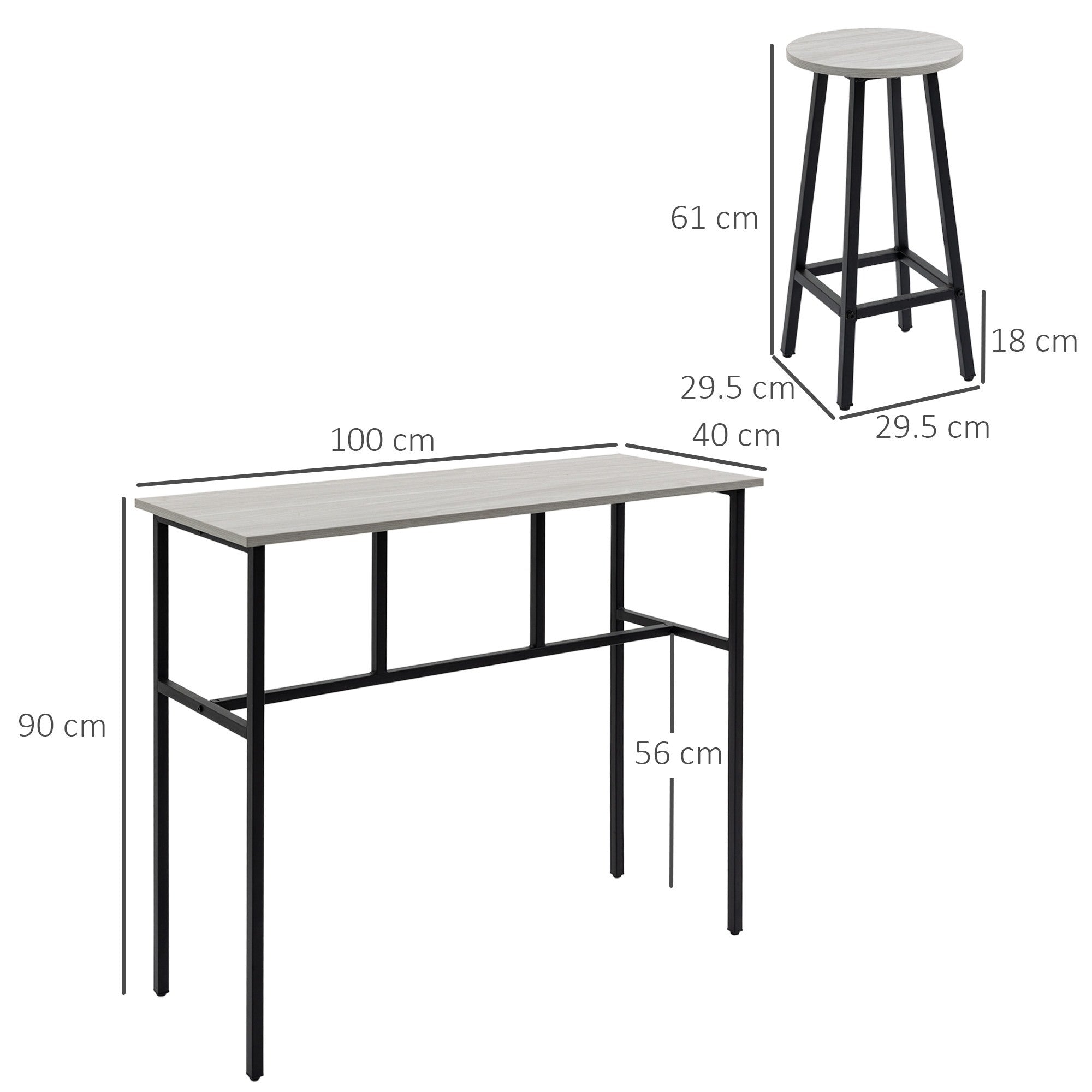 Easycomfort Set da Bar 6 Pezzi with 4 Sgabelli da Bar e 2 Tavoli Alti in Legno Truciolato e Acciaio per Cucina e Soggiorno, Grigio