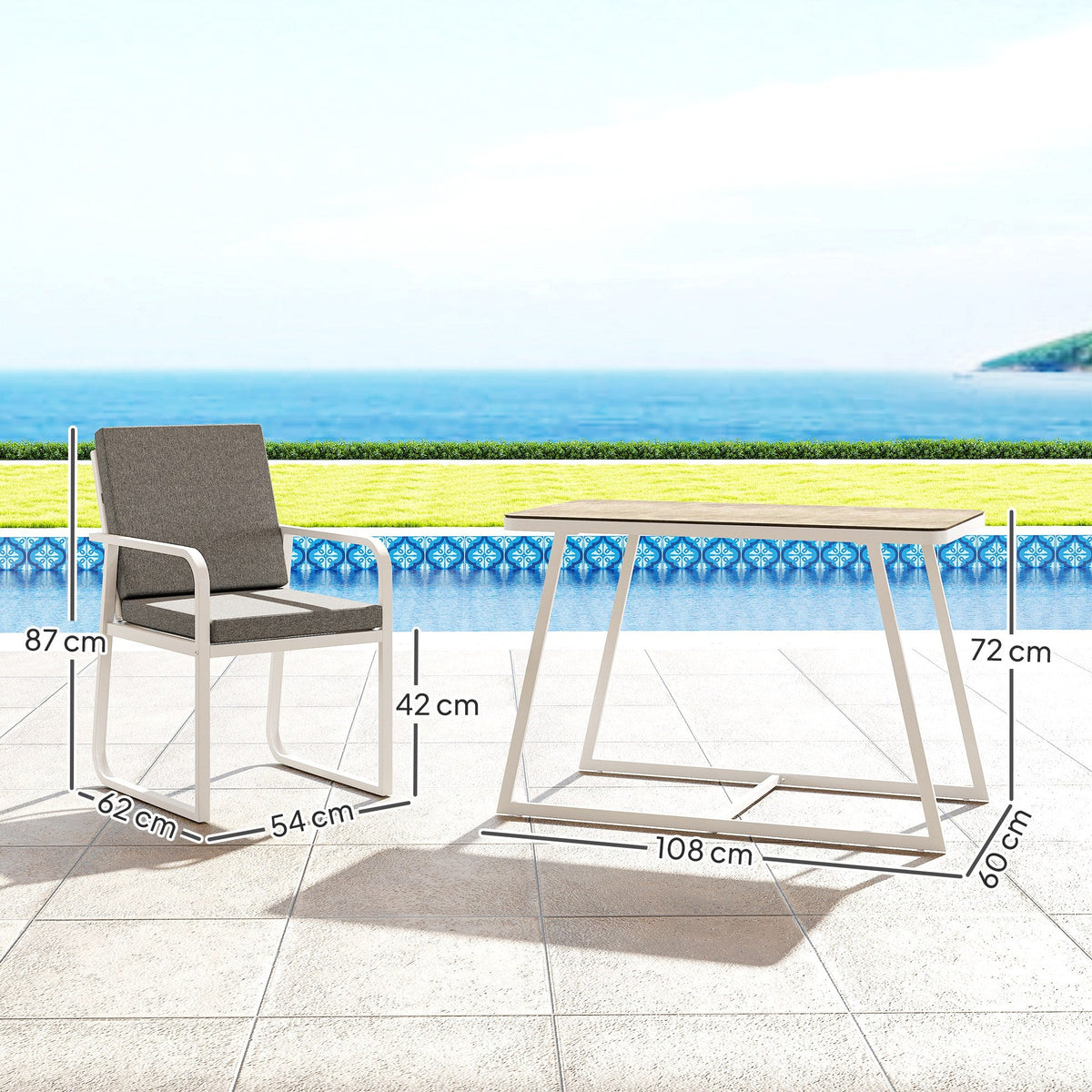 EasyComfort Set 3-delig tuinset met 2 stoelen en tafel, wit