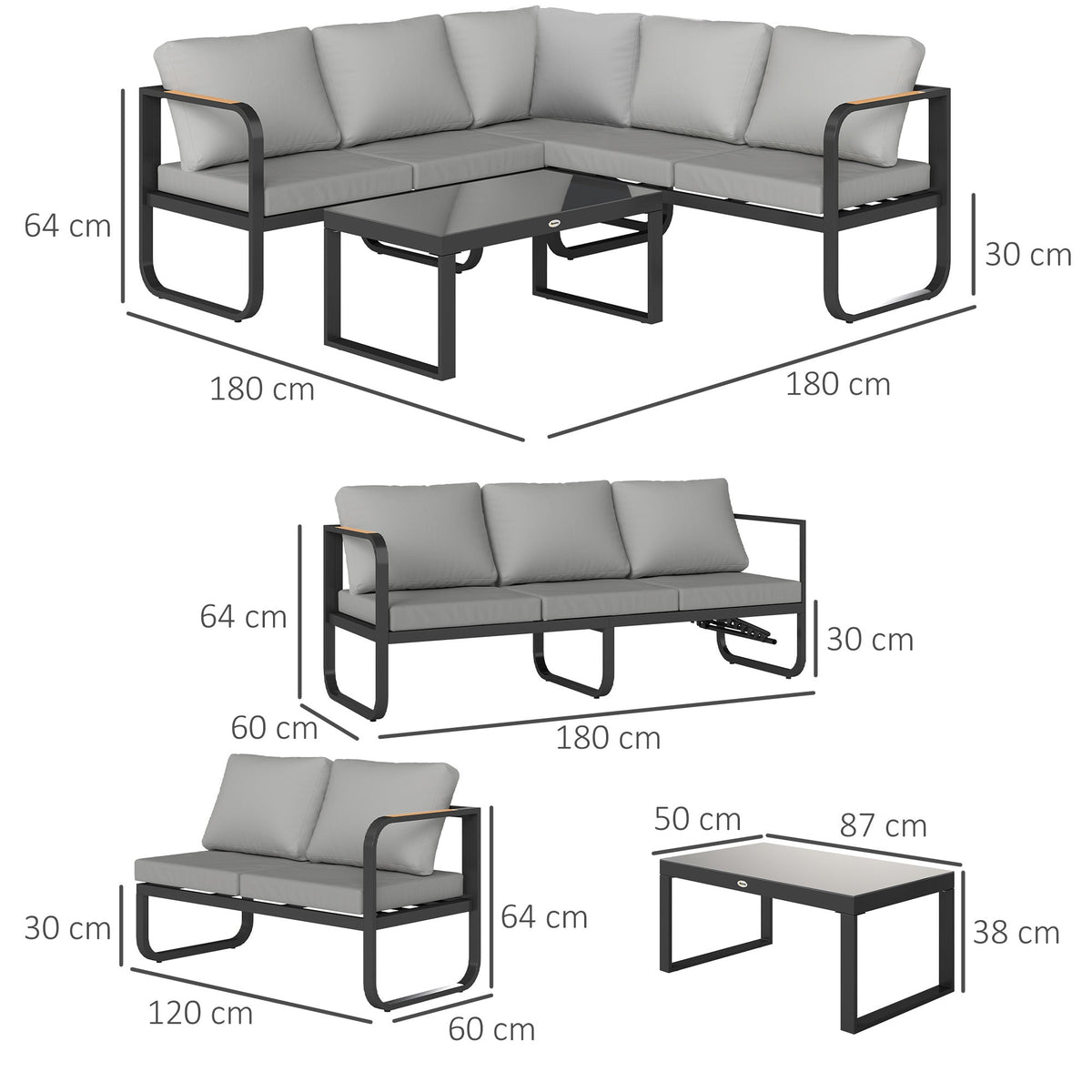 EasyComfort Set 3-delig tuinmeubelset met 3-zits bank (chaise longue)