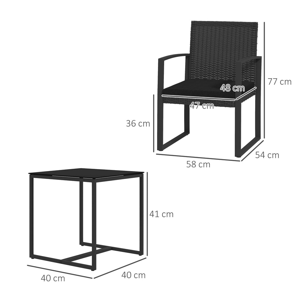 EasyComfort Set da Giardino 3 Pezzi with 2 Sedie with Cuscini e Tavolino with Piano in Vetro, Effetto Rattan black