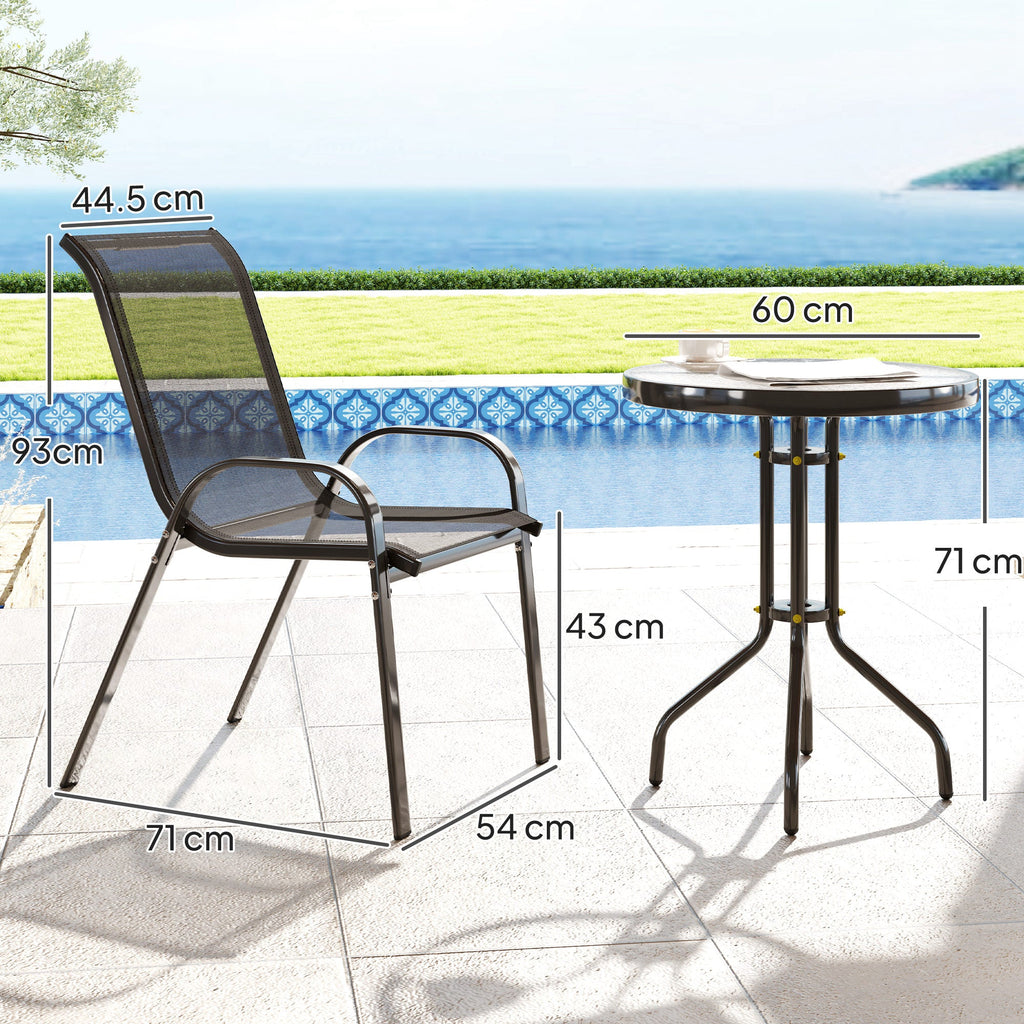 EasyComfort Set da Giardino 3 Pezzi with 2 Sedie da Giardino 54x71x93 cm e Tavolino Rotondo Ø60x71 cm in Acciaio black