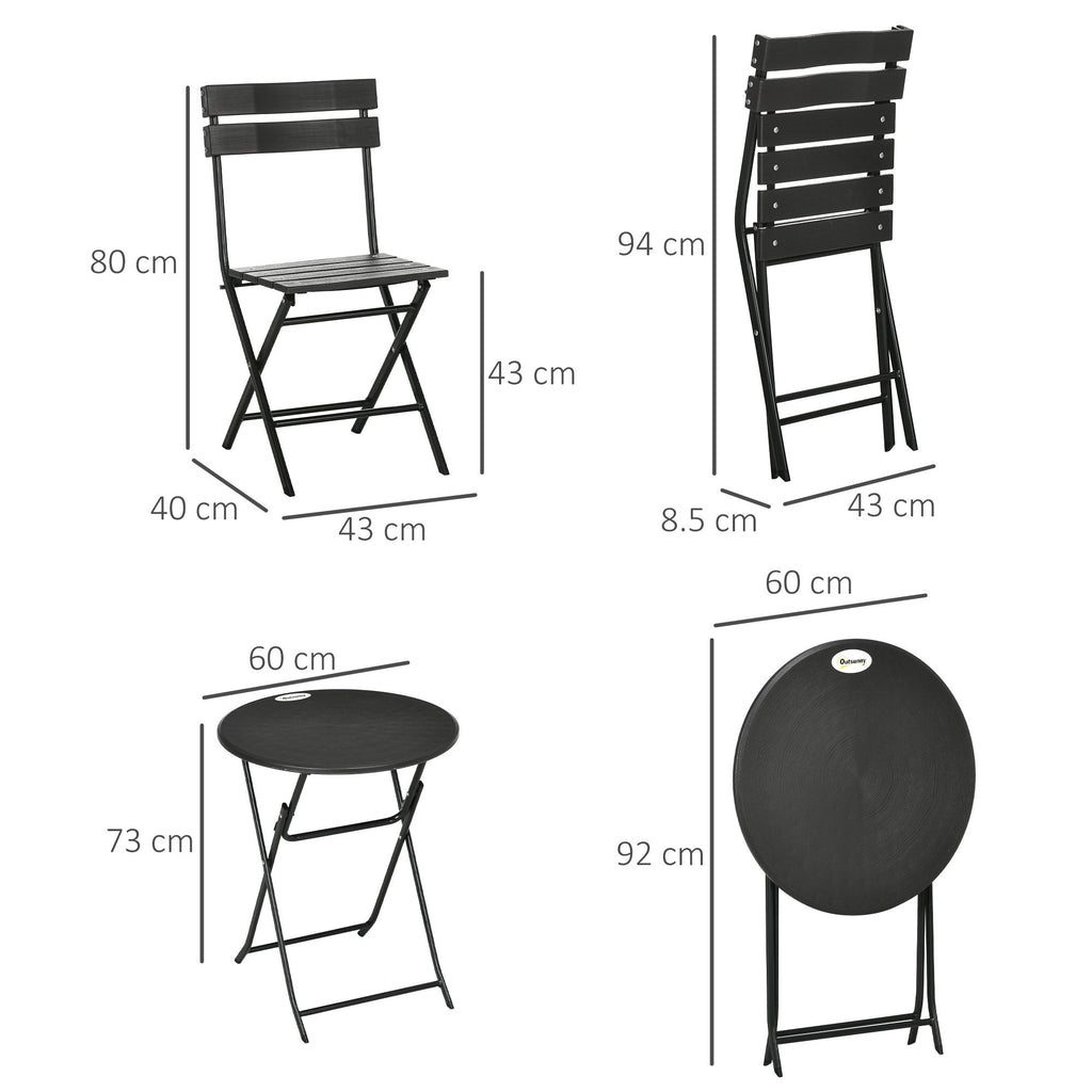 EasyComfort 3-delige tuinset met inklapbare tafel en 2 stoelen - donkergrijs