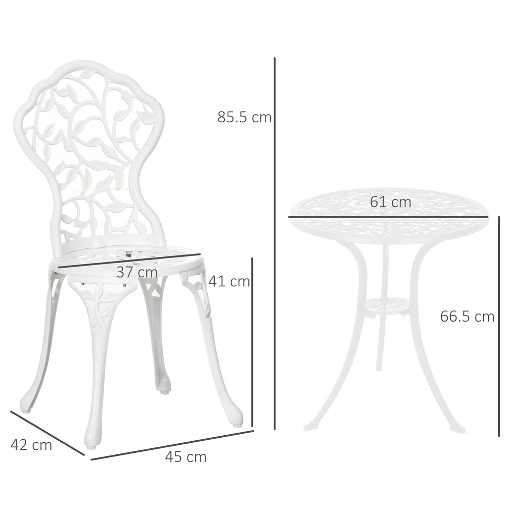 Easycomfort Set da Giardino 3 Pezzi in Alluminio white, 2 Sedie da Esterno 45x42x85.5 cm e Tavolino Rotondo Ø61x66.5 cm