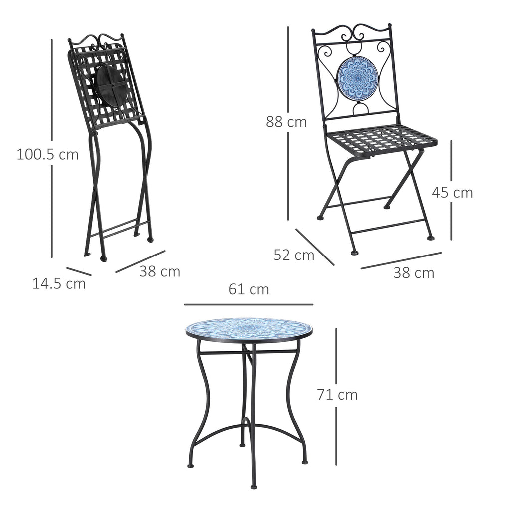 EasyComfort 3-delige tuinset – bijzettafel + 2 opvouwbare stoelen, blauw