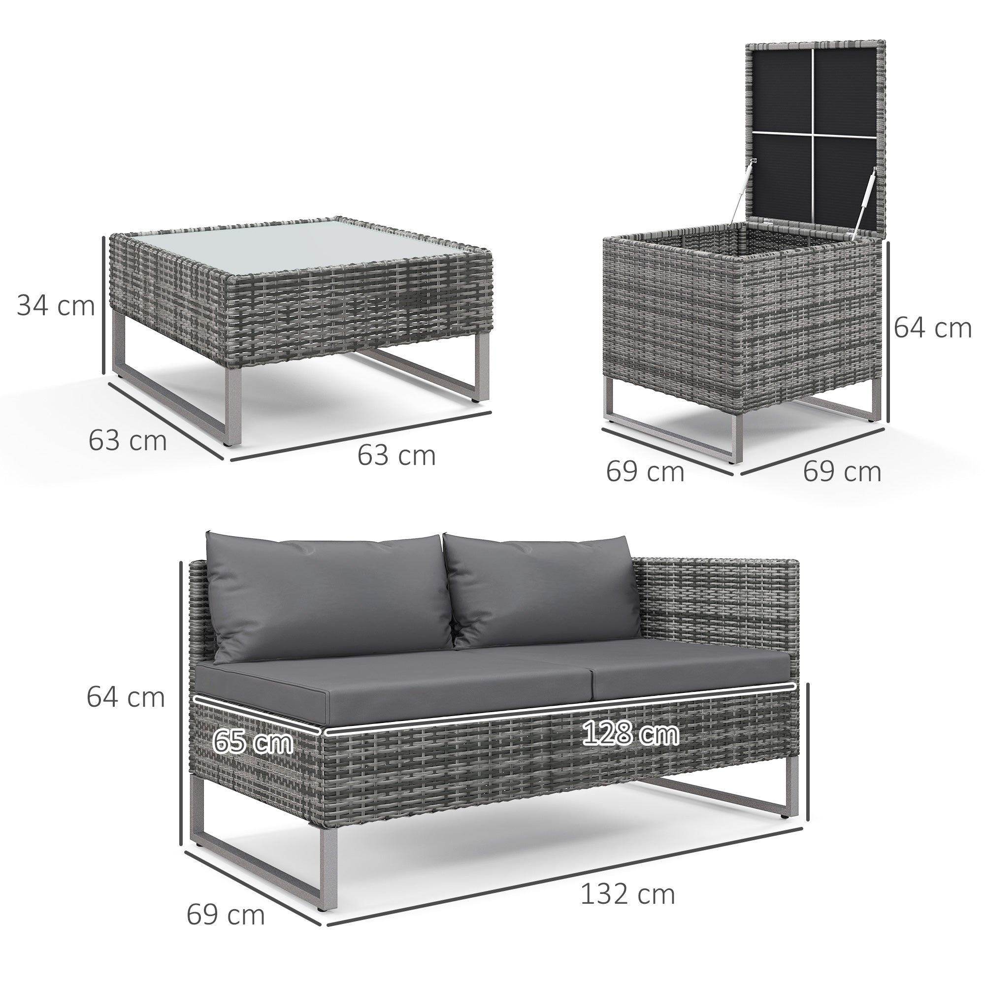 EasyComfort Tuinset 4-delig – 2 tweezitsbanken, salontafel en bijzettafel