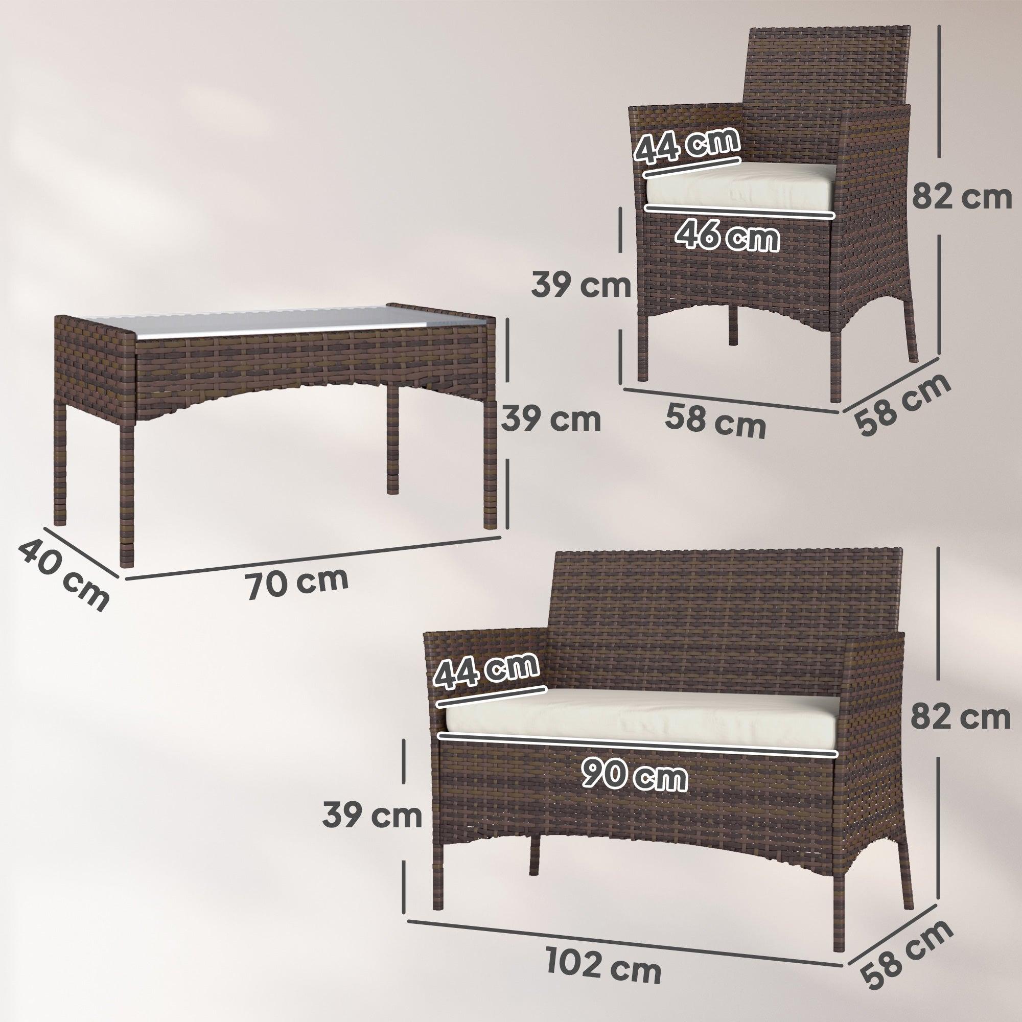 EasyComfort 4-delige tuinset – 2-zits bank, 2 stoelen en salontafel